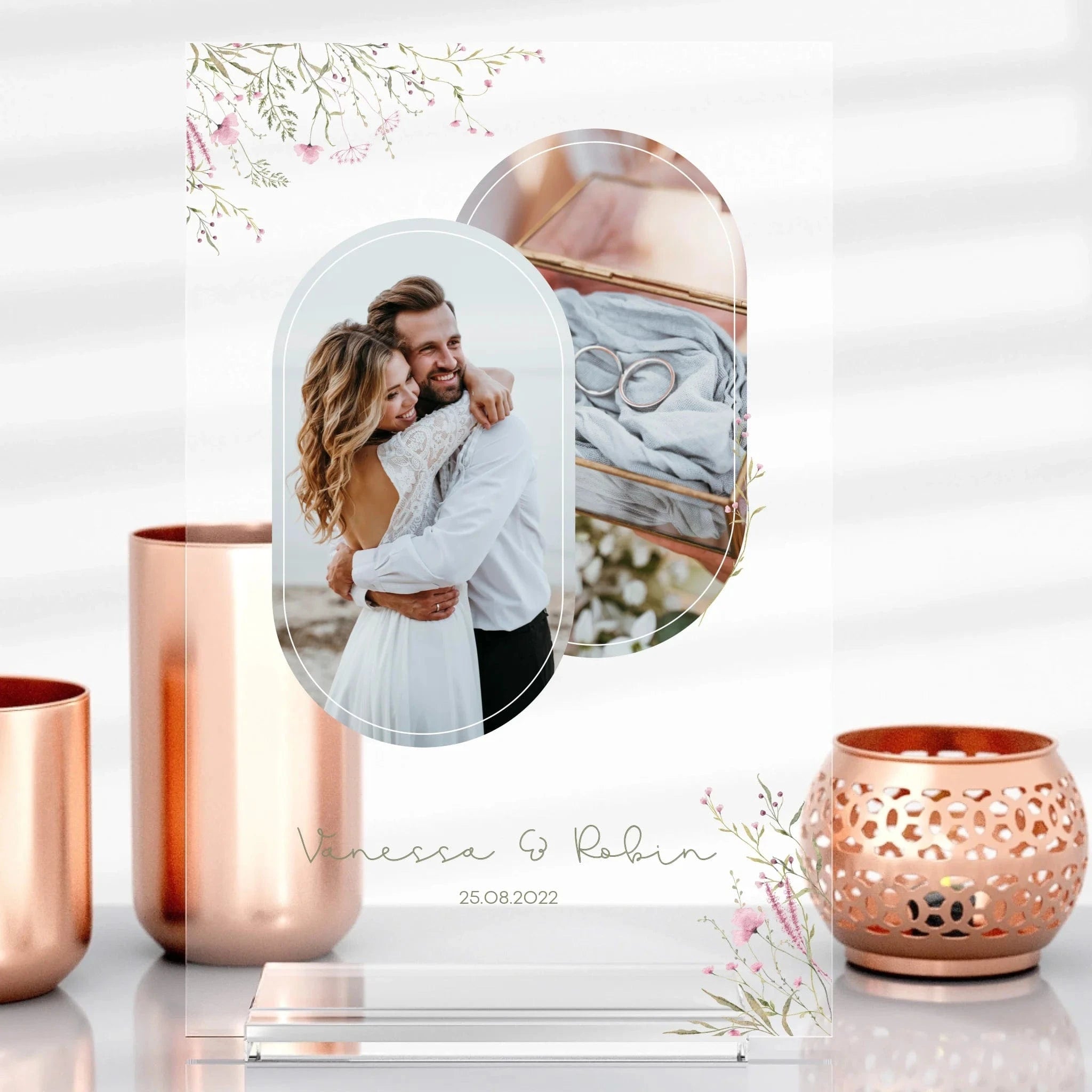 Just Married Aufsteller aus Glas - Aufsteller Acrylglas-Fotoaufsteller - Hoch-/Querformat / Hochformat / 13x20 cm von Schmidt Digitaldruck GmbH