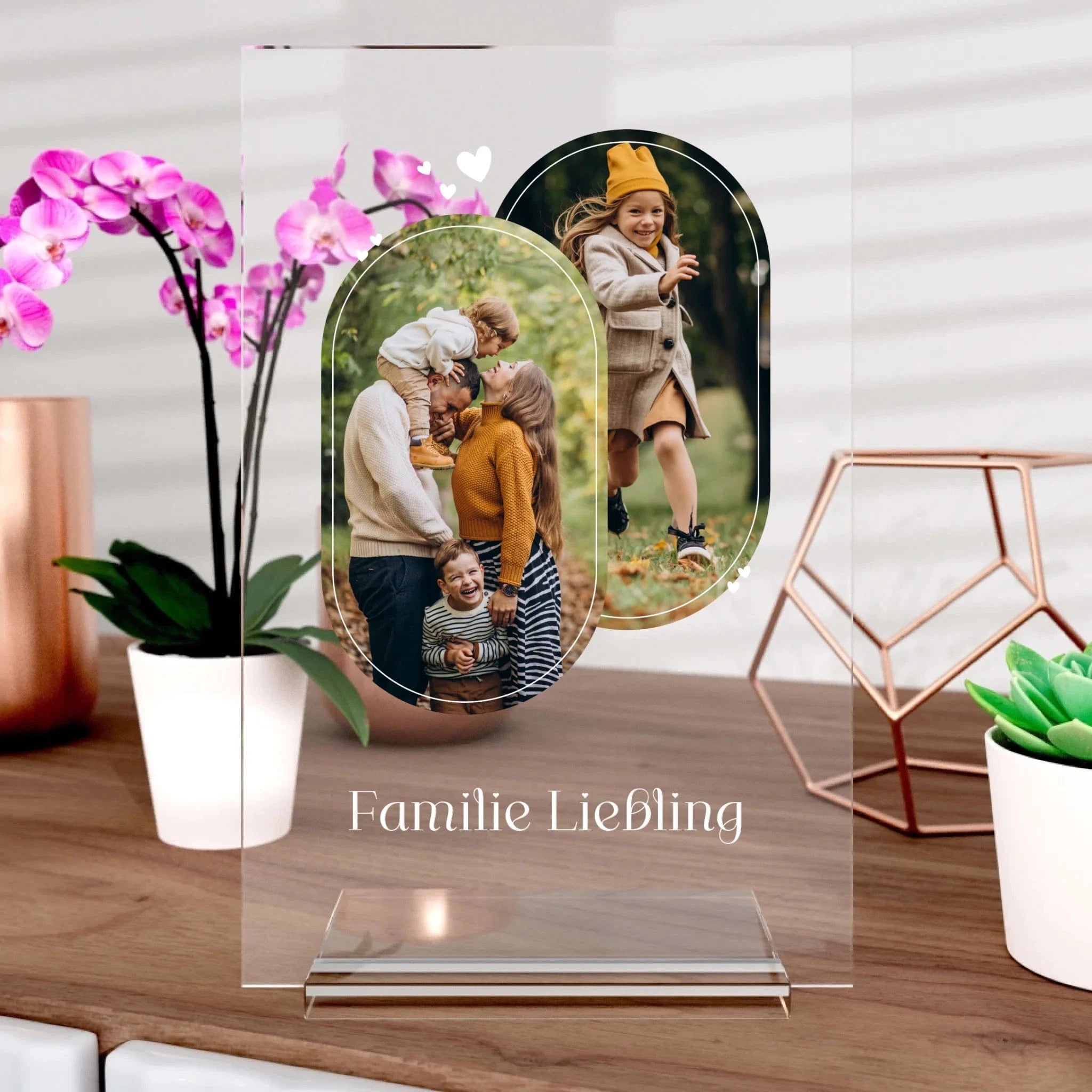 Familien Herz Aufsteller aus Glas - Aufsteller Acrylglas-Fotoaufsteller - Hoch-/Querformat / Hochformat / 20x30 cm von Schmidt Digitaldruck GmbH