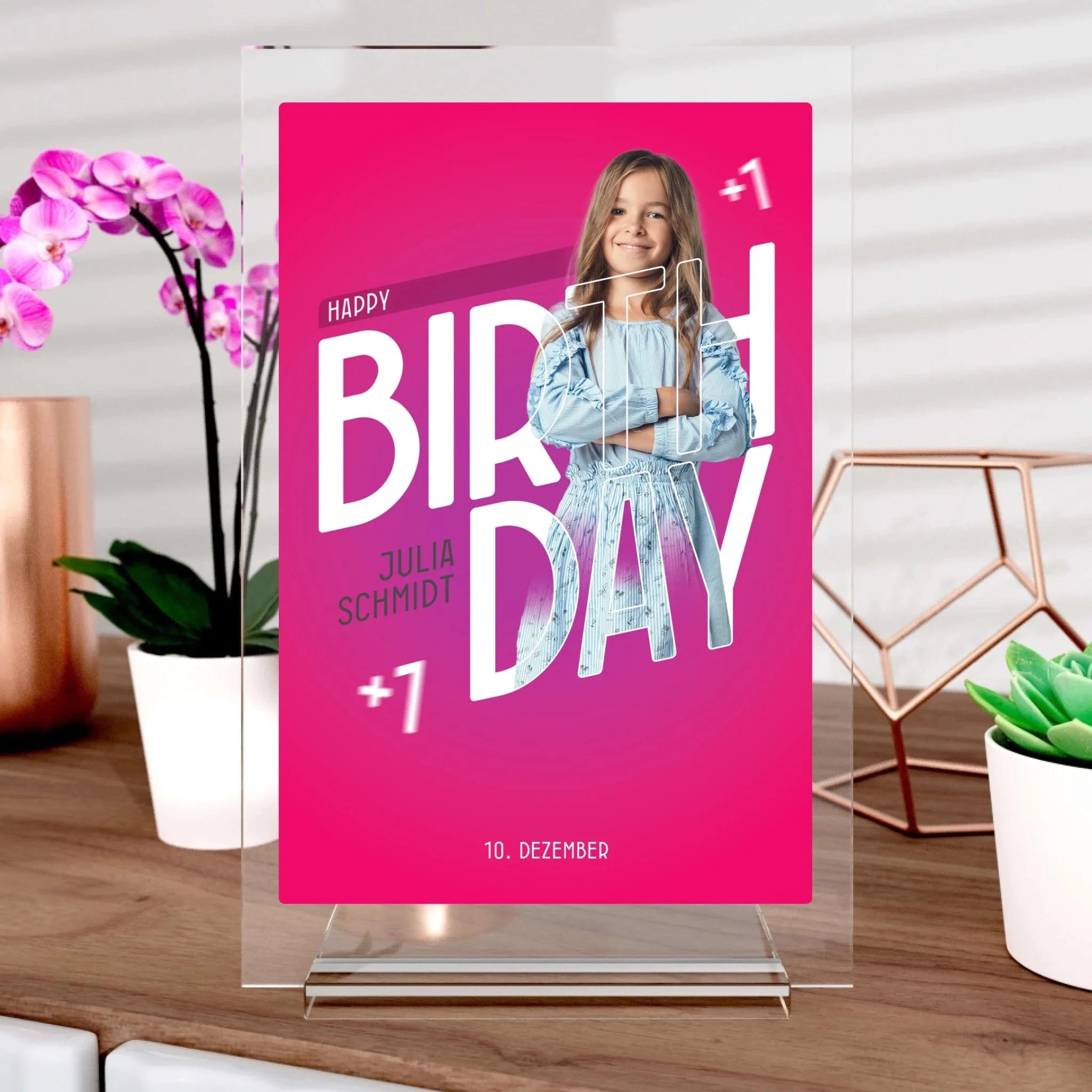 Happy Birthday Geburtstagsaufsteller aus Acrylglas - Aufsteller Acrylglas-Fotoaufsteller - Hoch-/Querformat / Hochformat / 20x30 cm von Schmidt Digitaldruck GmbH