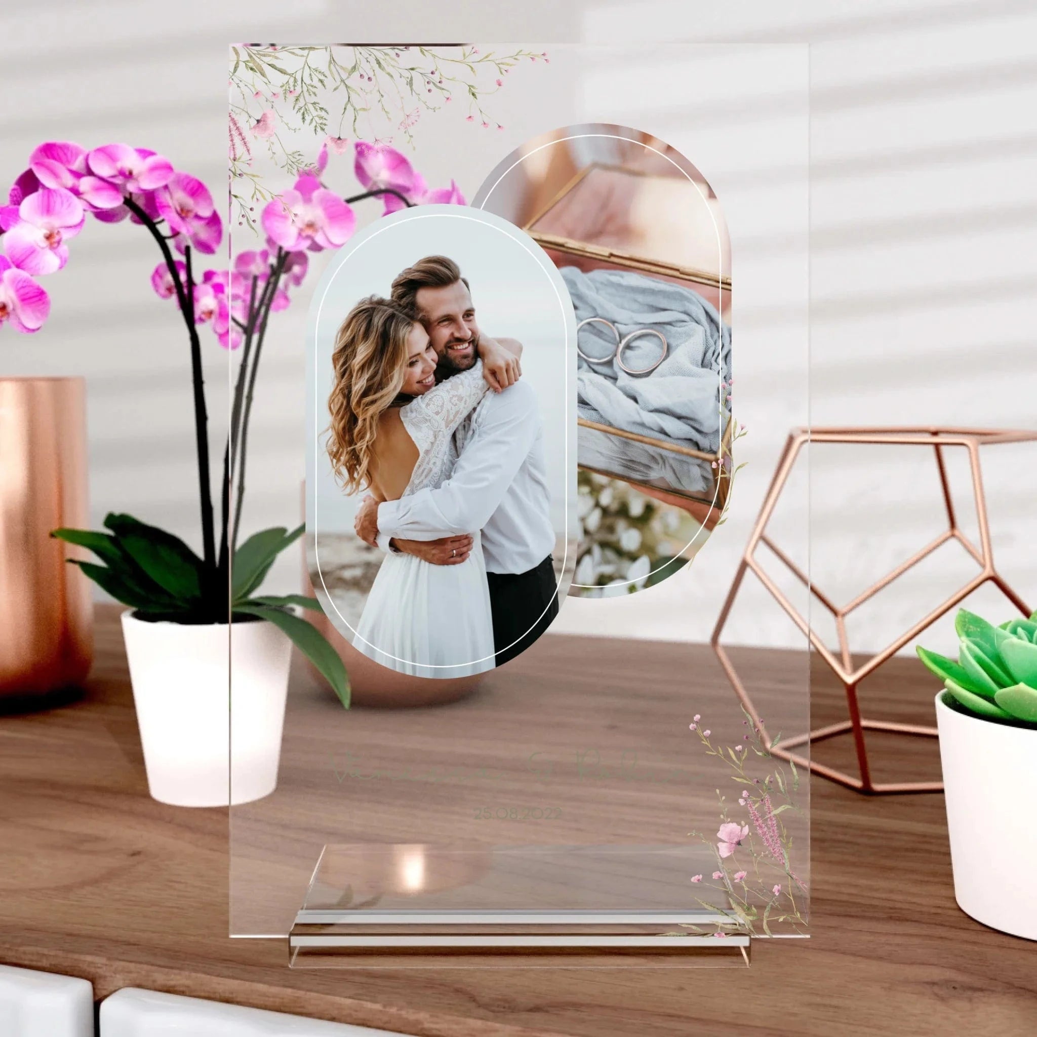 Just Married Aufsteller aus Glas - Aufsteller Acrylglas-Fotoaufsteller - Hoch-/Querformat / Hochformat / 20x30 cm von Schmidt Digitaldruck GmbH