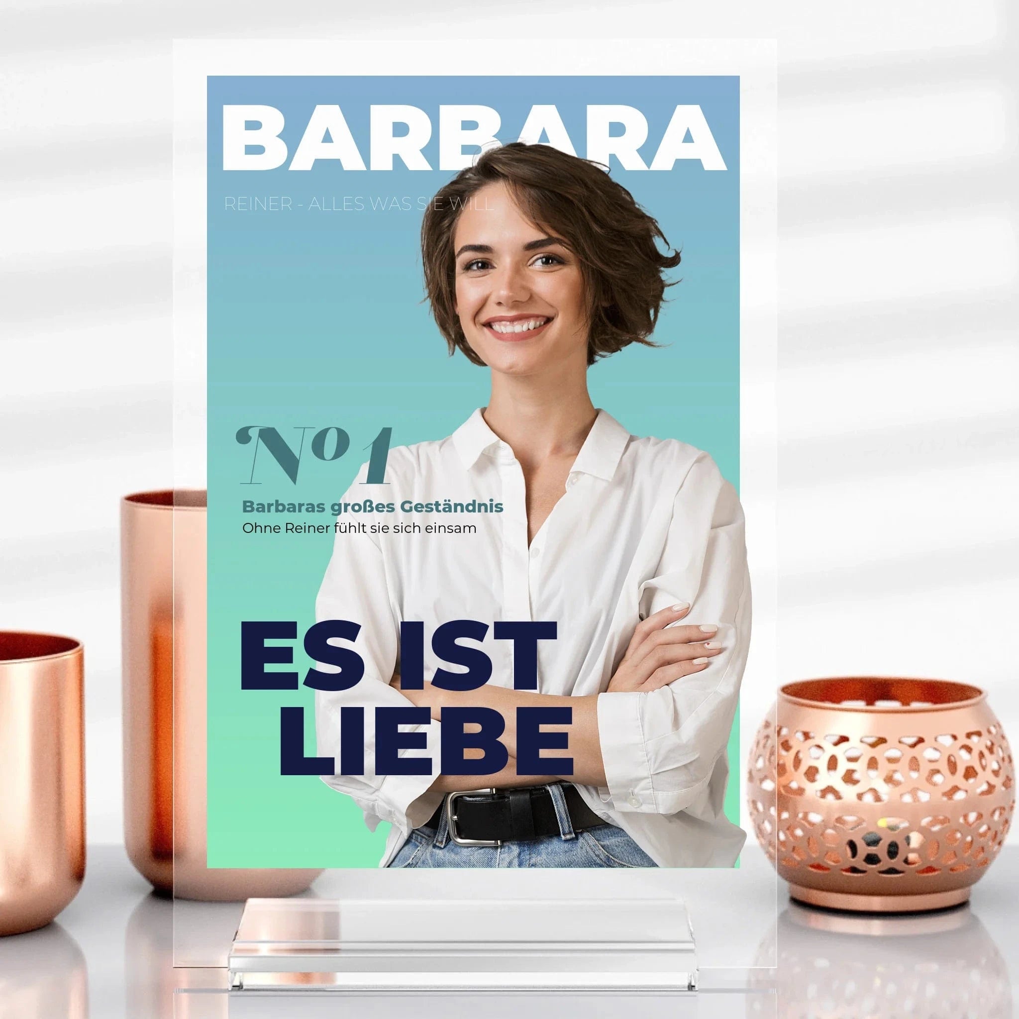 Magazin Cover Fotoaufsteller aus Glas - Aufsteller Acrylglas-Fotoaufsteller / Transparent / 13x20 cm von Schmidt Digitaldruck GmbH