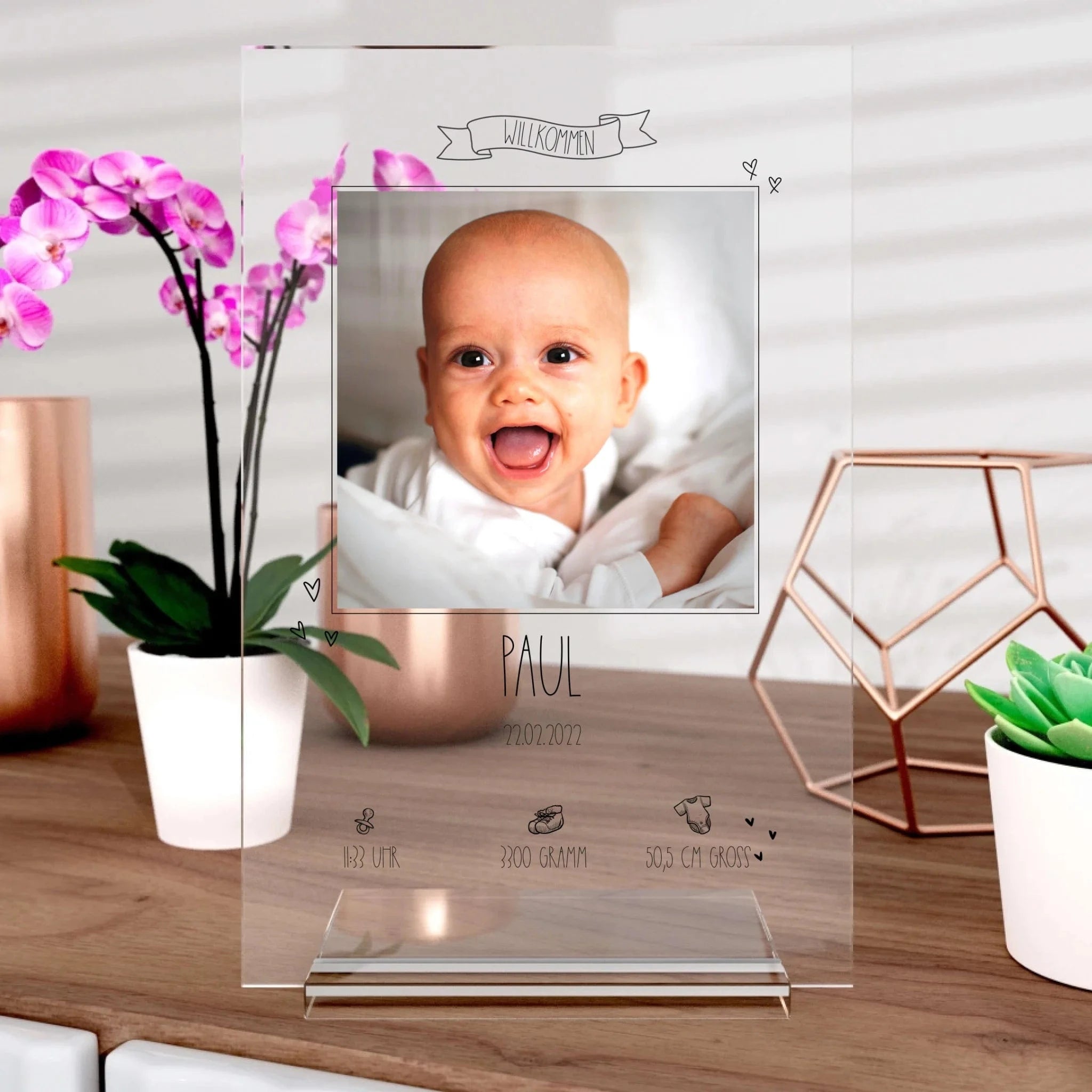 Neugeborenen Aufsteller aus Glas - Aufsteller von Schmidt Digitaldruck GmbH