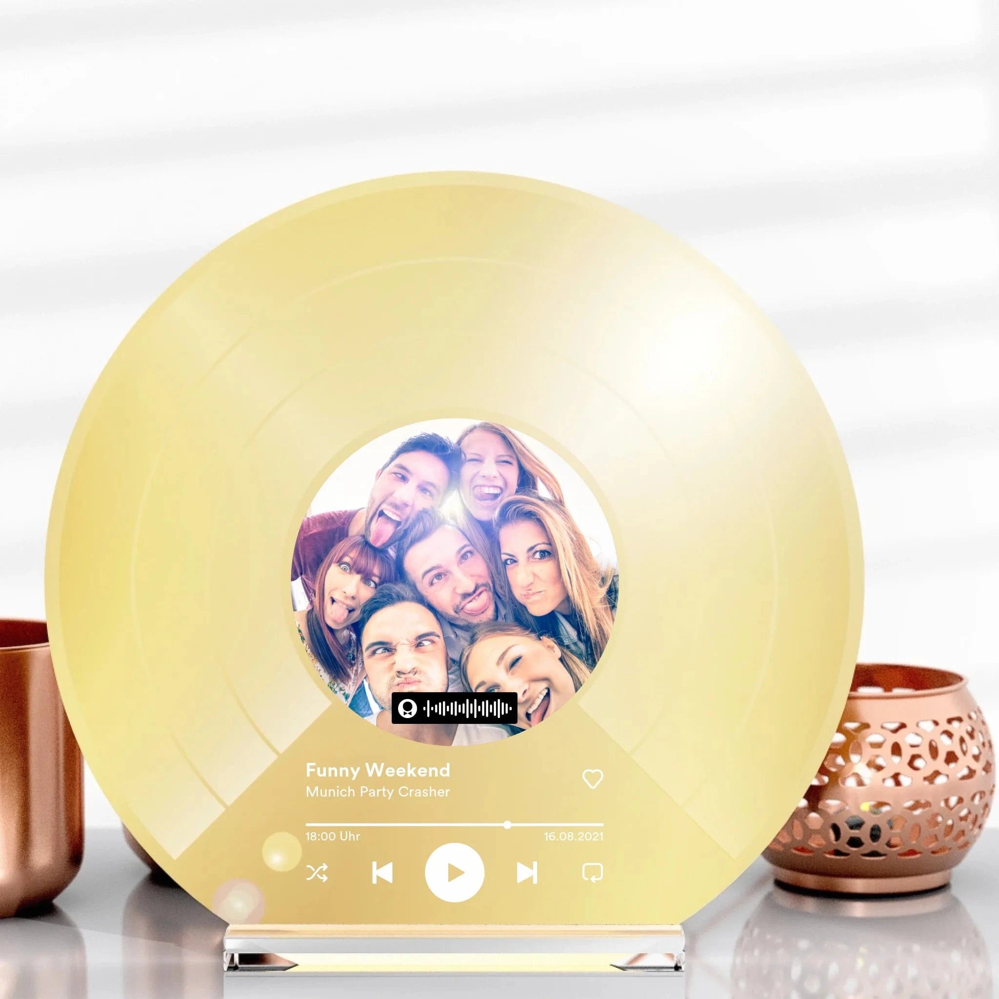 Personalisierte Schallplatte aus Glas als Geschenk - Aufsteller Personalisierte / Goldene Schallplatte / 20x20 cm von Schmidt Digitaldruck GmbH