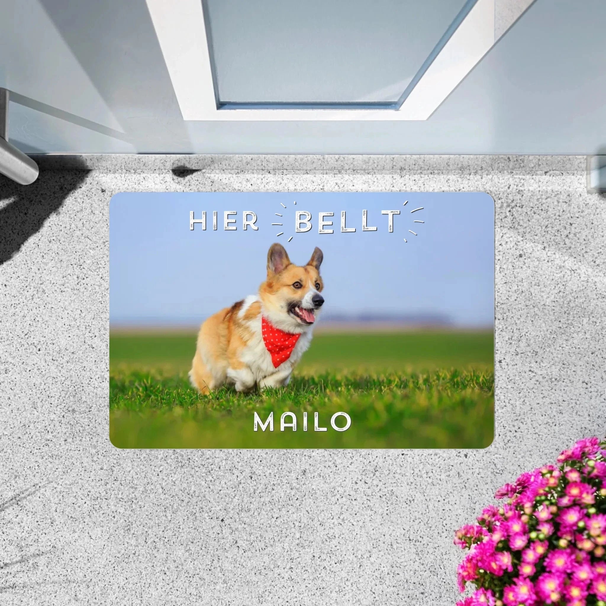 Fußmatte "Hier bellt..." - Fußmatte Fußmatte / weiß / 60 x 40 cm von Schmidt Digitaldruck GmbH