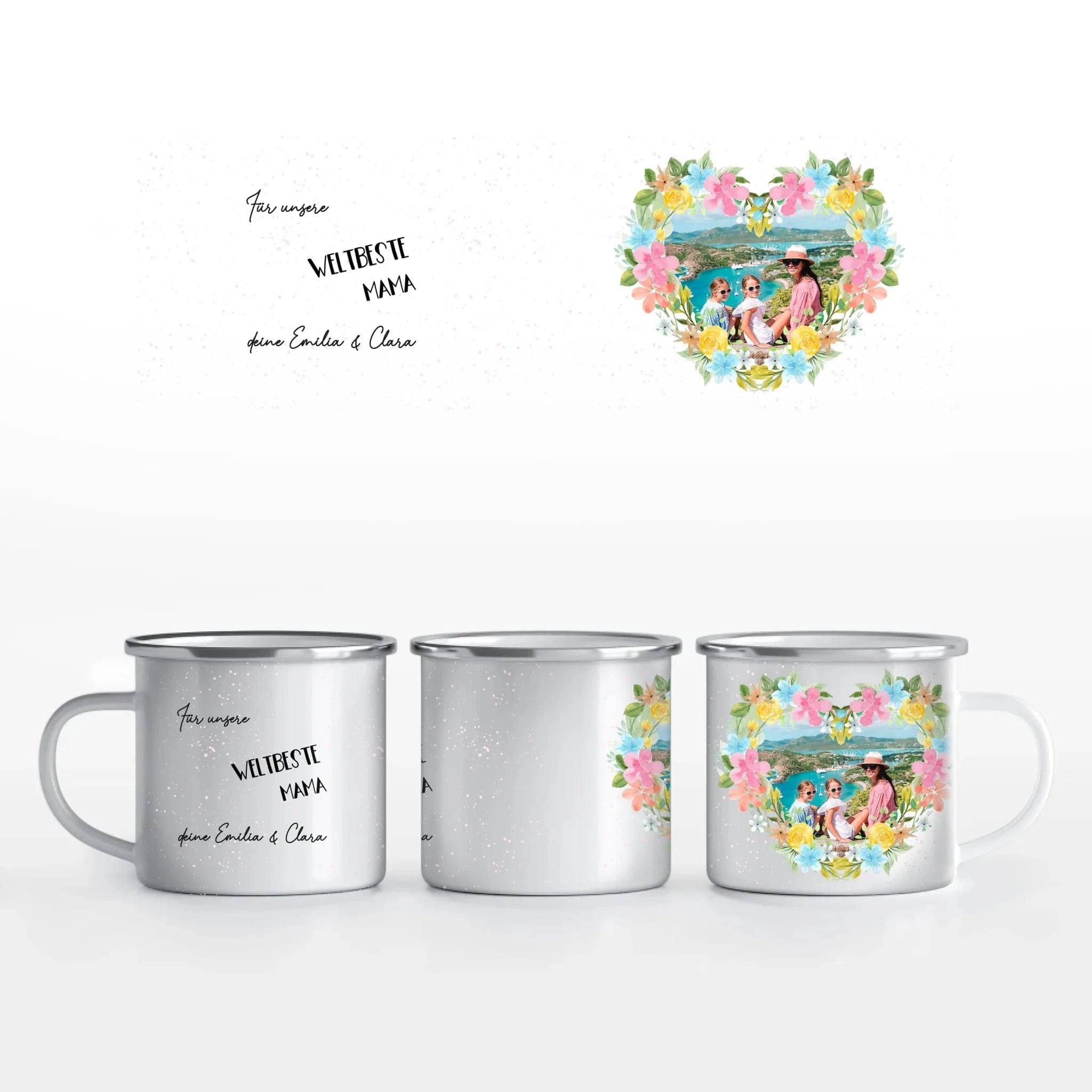 Fototasse Muttertag "Blümchen Herz" - Tasse Emaille-Tasse / Weiß / 375 ml von Schmidt Digitaldruck GmbH
