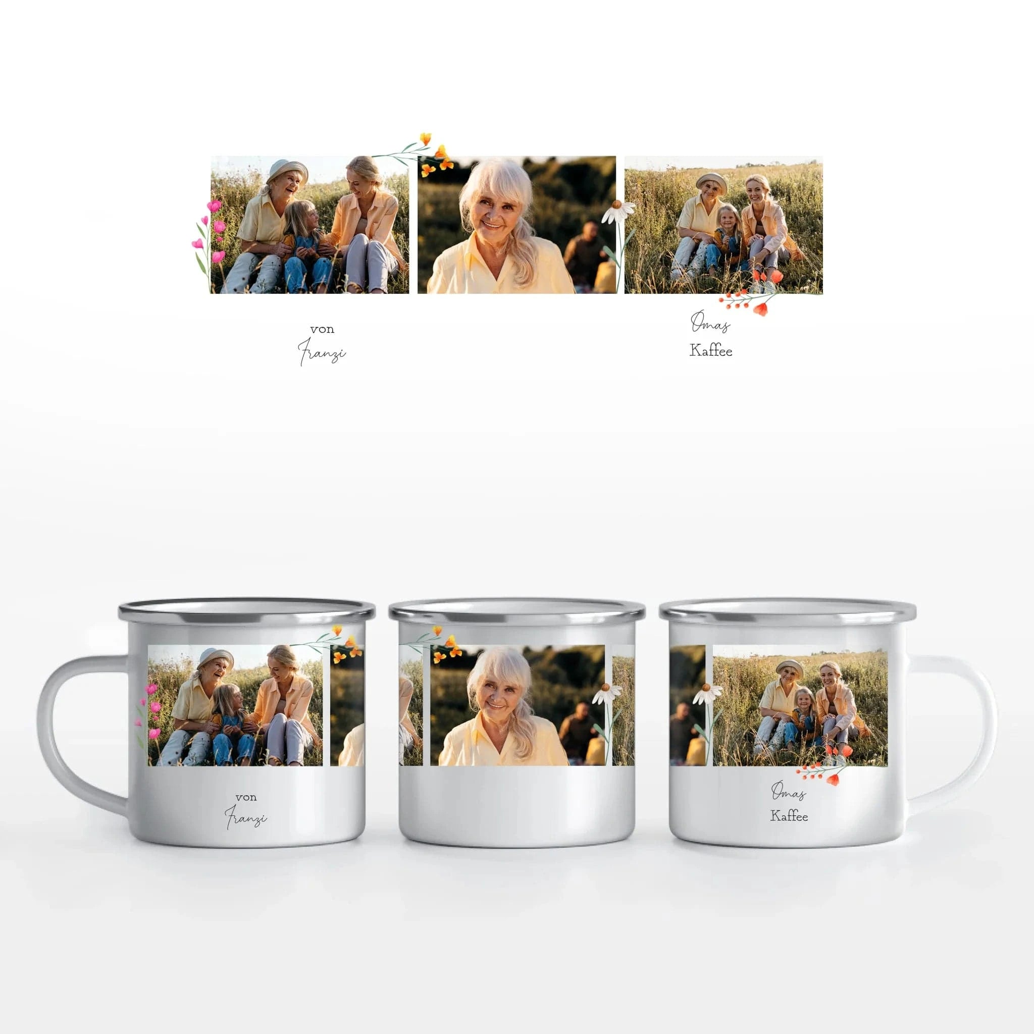 Fototasse Oma - Tasse Emaille-Tasse / Weiß / 375 ml von Schmidt Digitaldruck GmbH