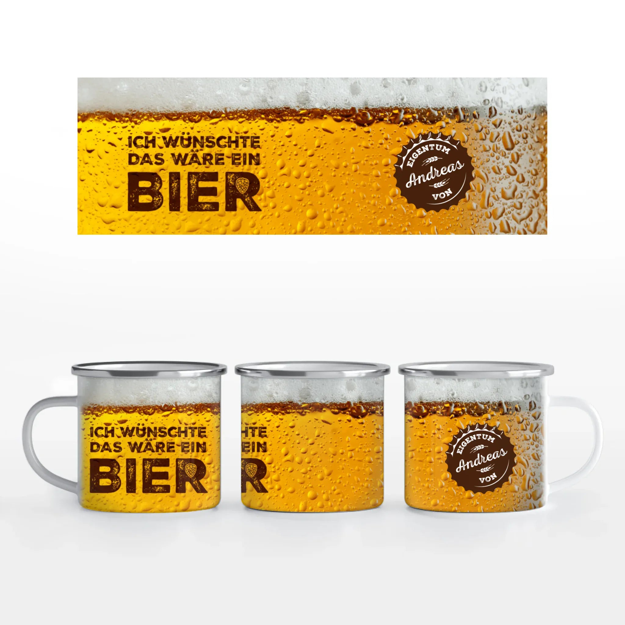 Motivtasse "Wunsch-Bier" - Tasse Emaille-Tasse / Weiß / 375 ml von Schmidt Digitaldruck GmbH