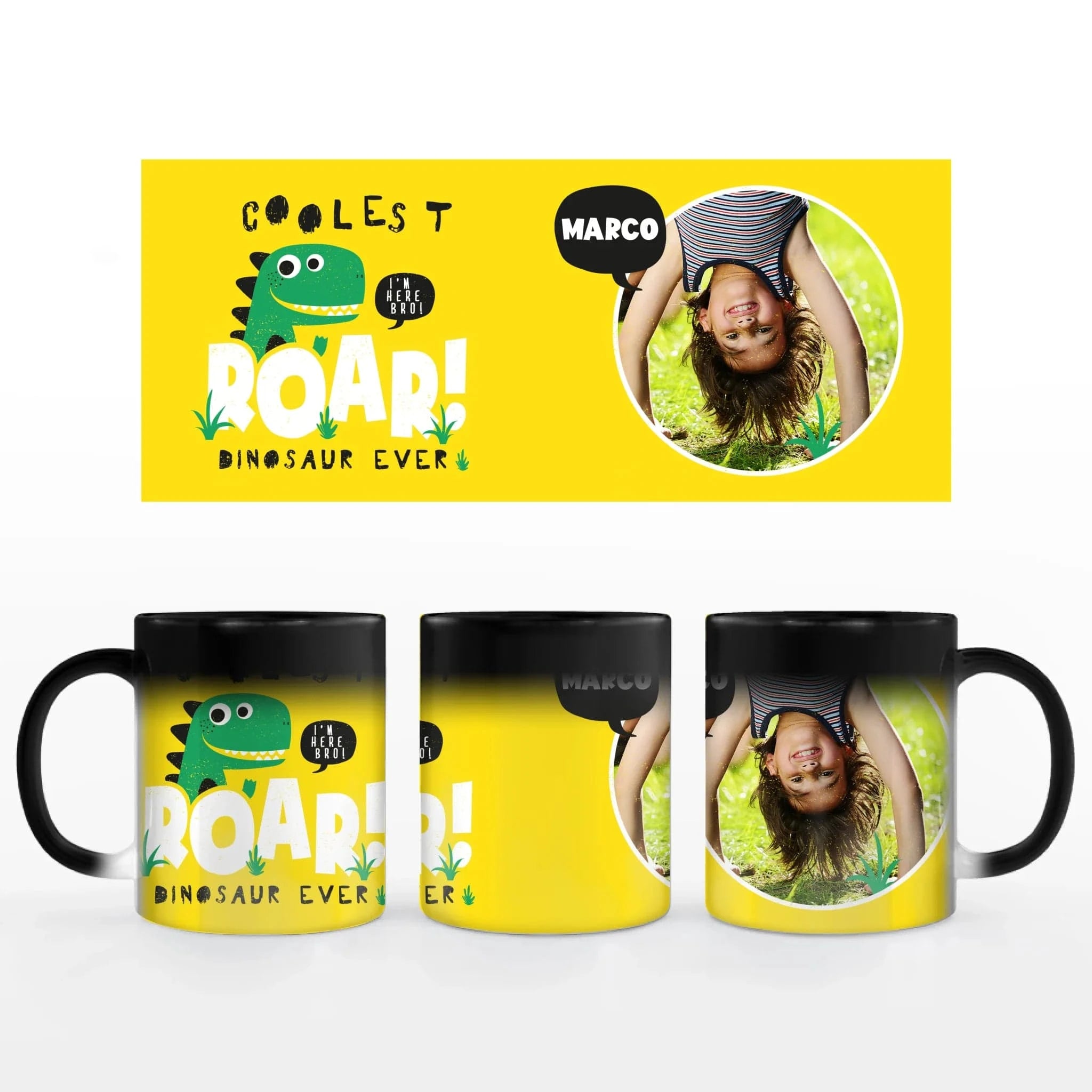 Motivtasse "Dino" - Tasse Keramik-Zaubertasse / Schwarz / 330 ml von Schmidt Digitaldruck GmbH