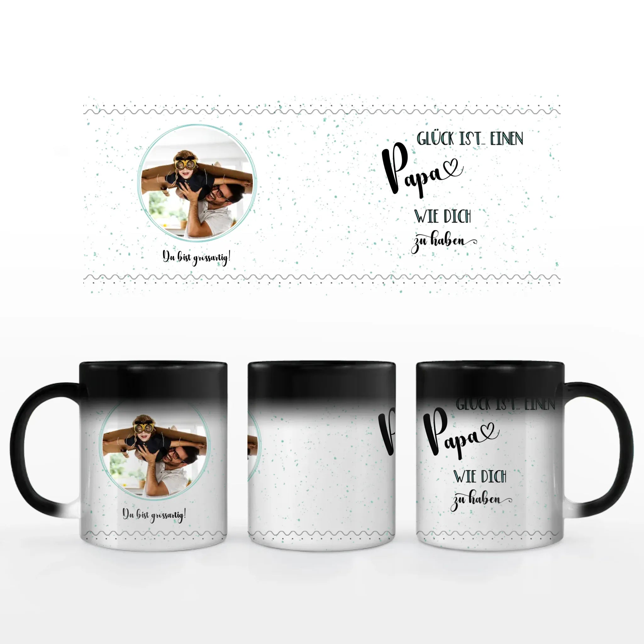 Motivtasse Vatertag "Glück" - Tasse Keramik-Zaubertasse / Schwarz / 330 ml von Schmidt Digitaldruck GmbH