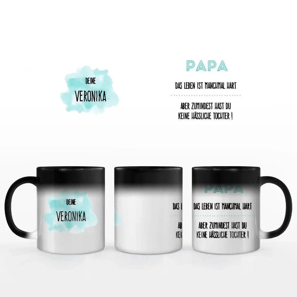 Motivtasse Vatertag "hübsche Tochter" - Tasse Keramik-Zaubertasse / Schwarz / 330 ml von Schmidt Digitaldruck GmbH