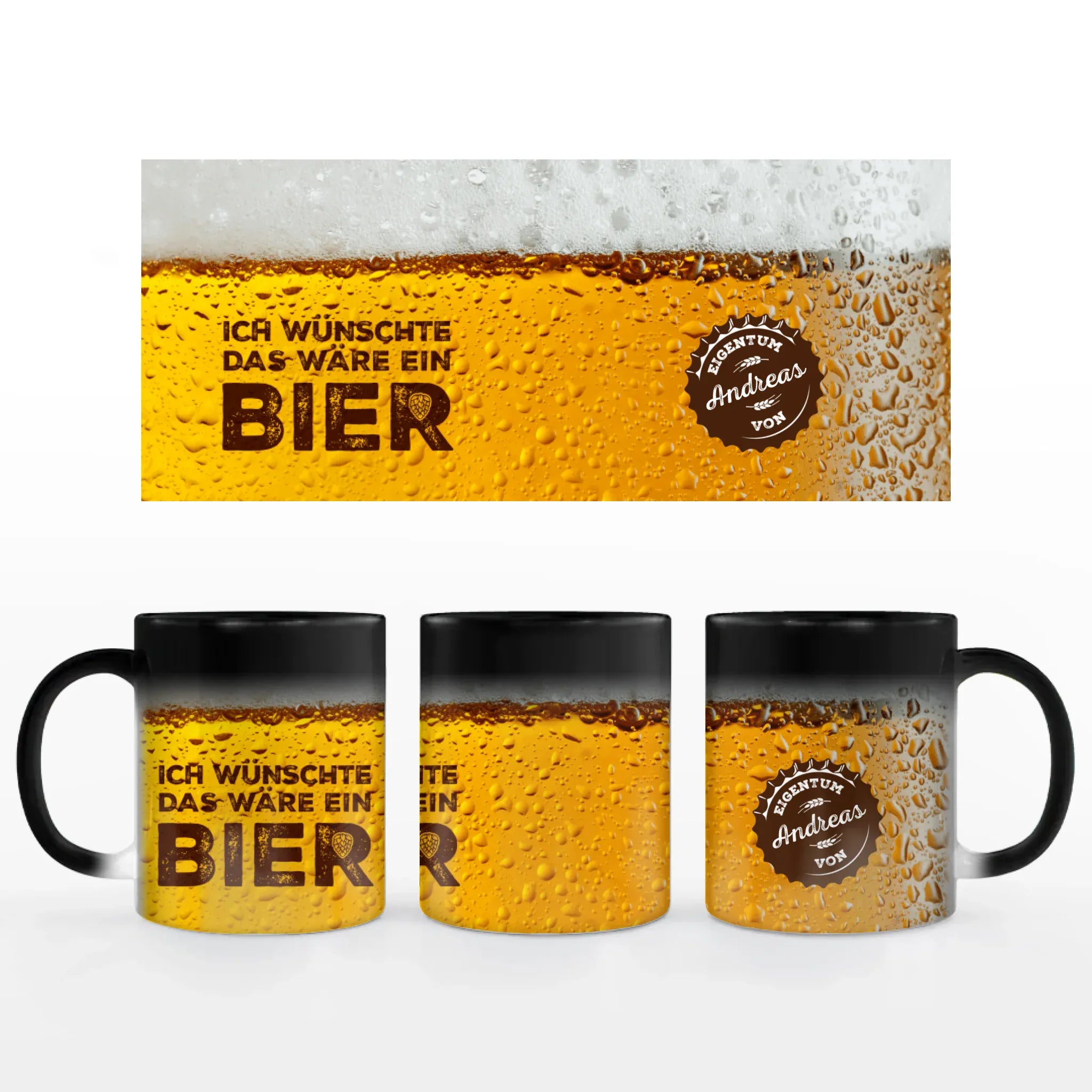 Motivtasse "Wunsch-Bier" - Tasse Keramik-Zaubertasse / Schwarz / 330 ml von Schmidt Digitaldruck GmbH