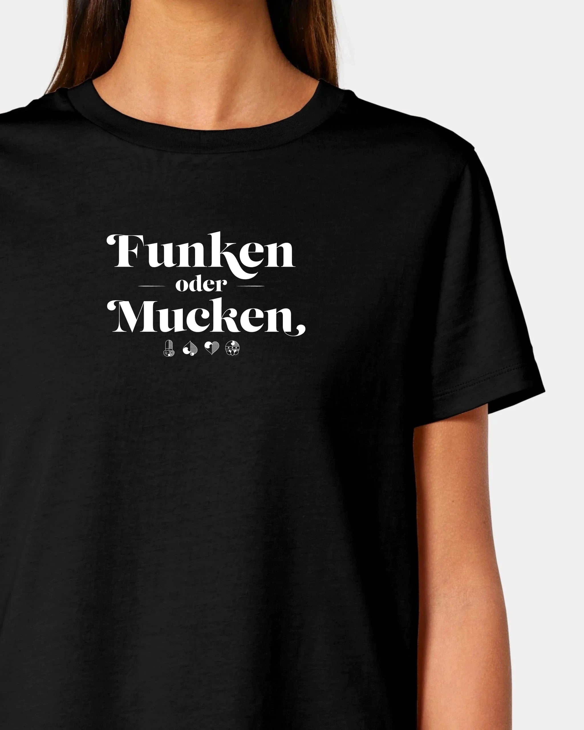 Personalisiertes T-Shirt "Watten - Funken oder Mucken" - Textil Damen / Schwarz / XS von Schmidt Digitaldruck GmbH