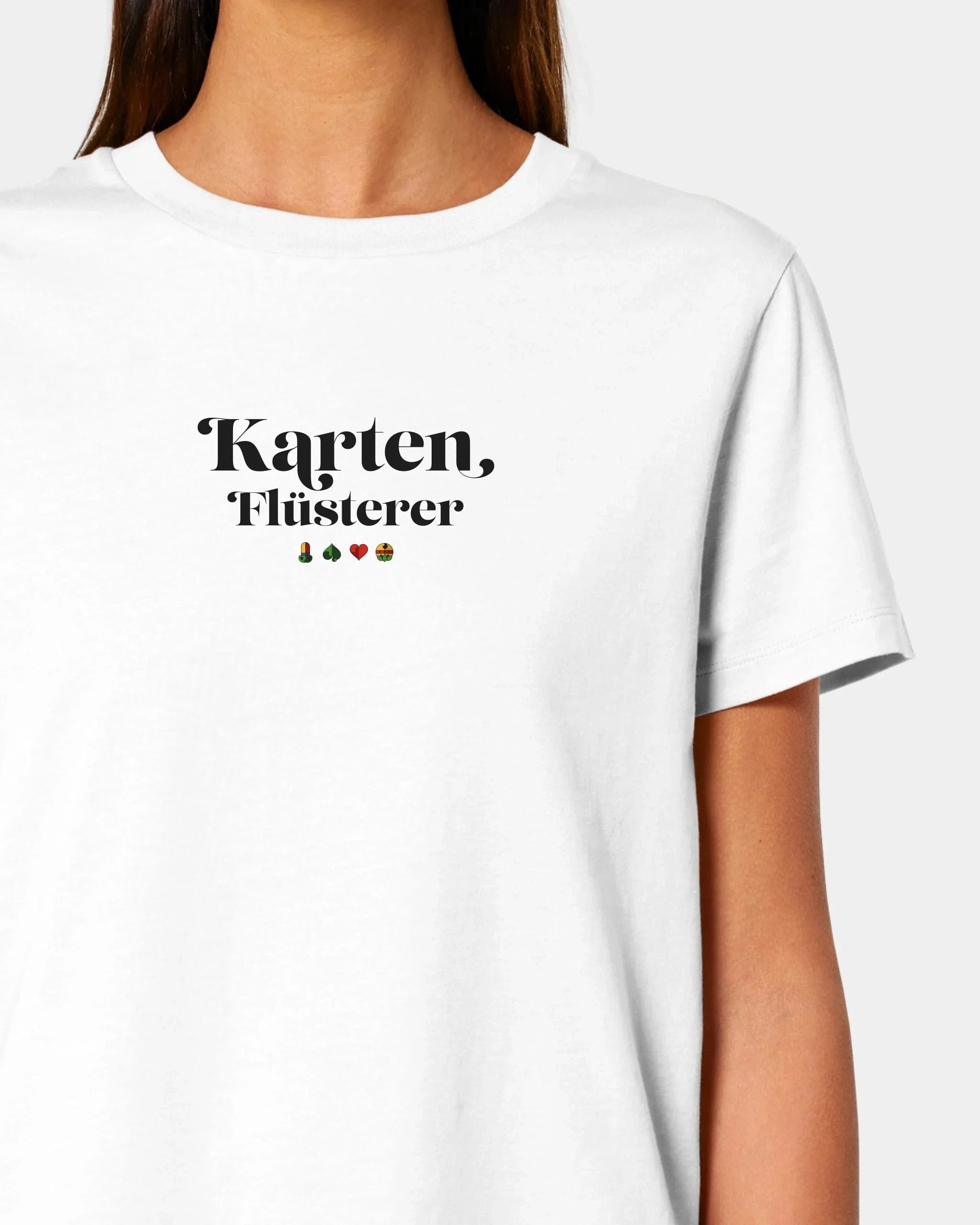 Personalisiertes T-Shirt "Karten Flüsterer" - Textil Damen / Weiß / XS von Schmidt Digitaldruck GmbH