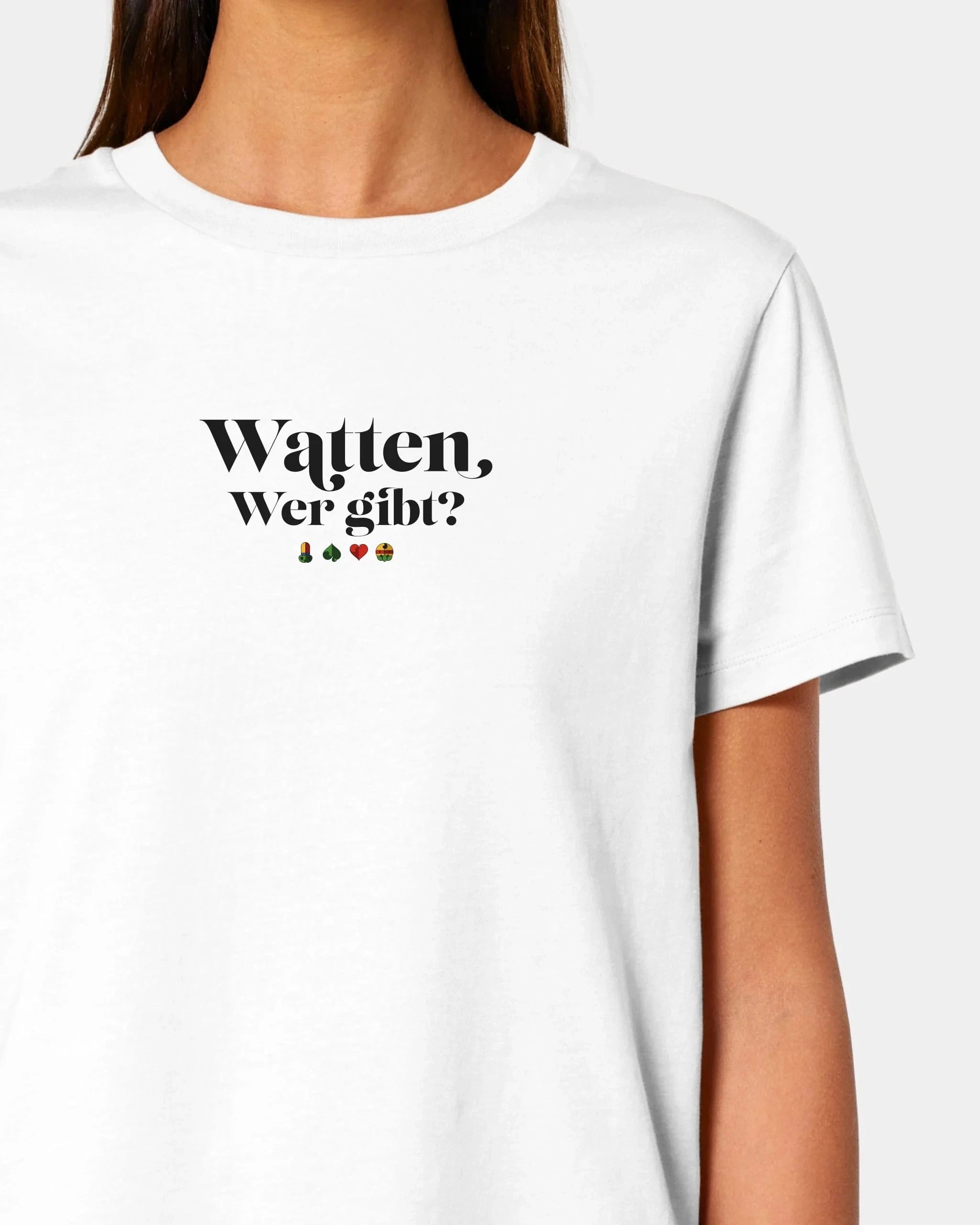 Personalisiertes T-Shirt "Watten - Wer gibt?" - Textil Damen / Weiß / XS von Schmidt Digitaldruck GmbH