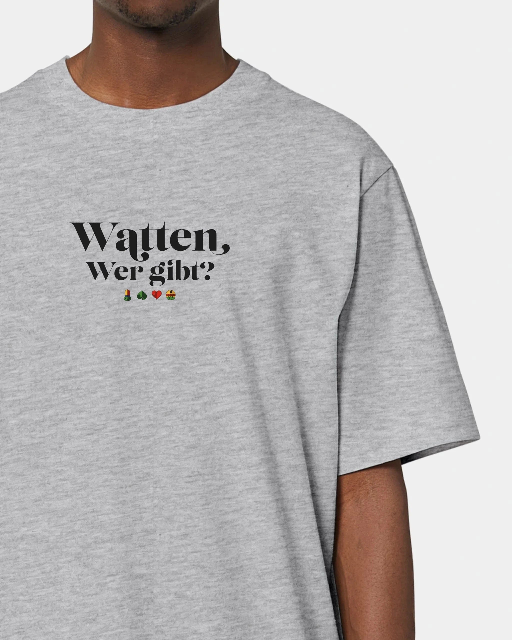 Personalisiertes T-Shirt "Watten - Wer gibt?" - Textil Oversized / Heather Grey / XXS von Schmidt Digitaldruck GmbH