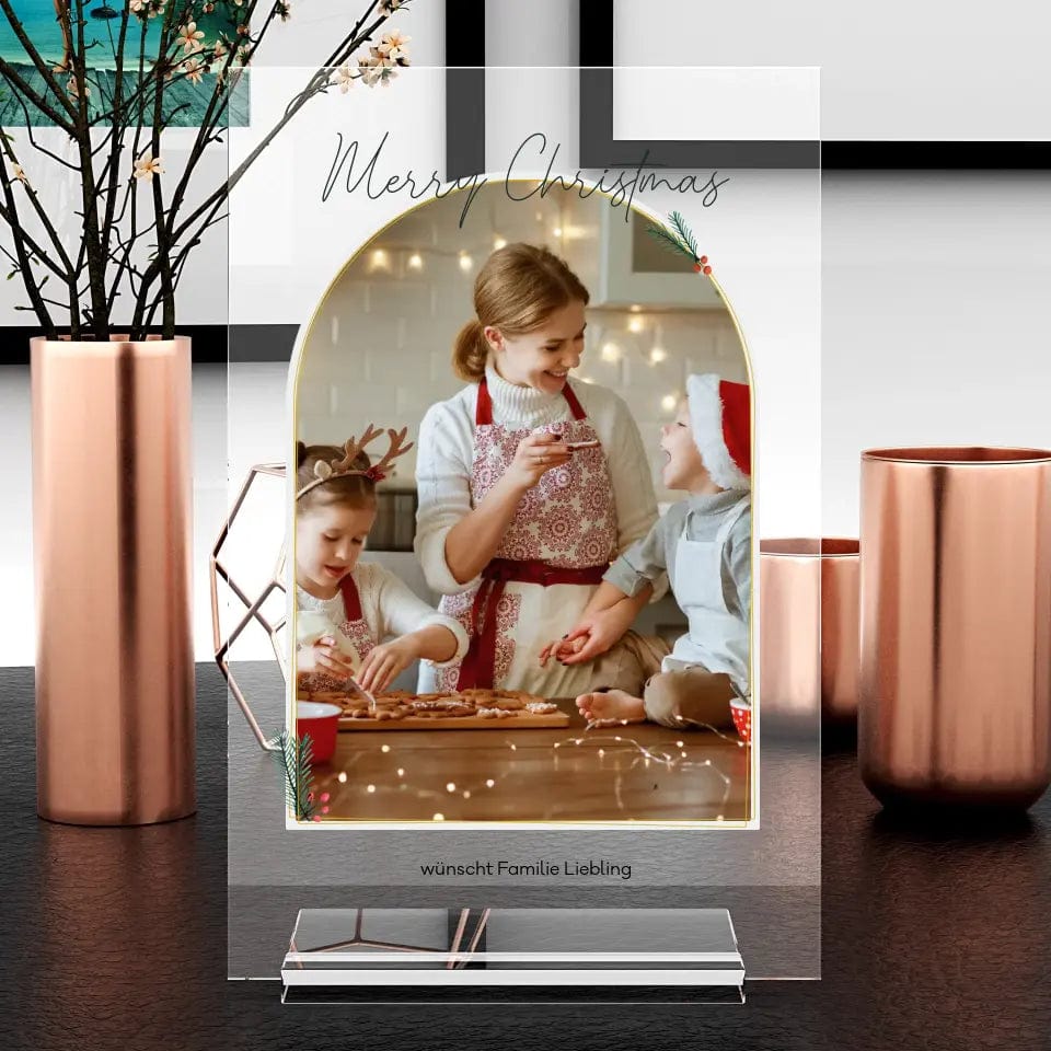 Merry Christmas Aufsteller aus Glas - Customizer Acrylglas-Fotoaufsteller - Hoch-/Querformat / Hochformat / 13x20 cm von TeeInBlue
