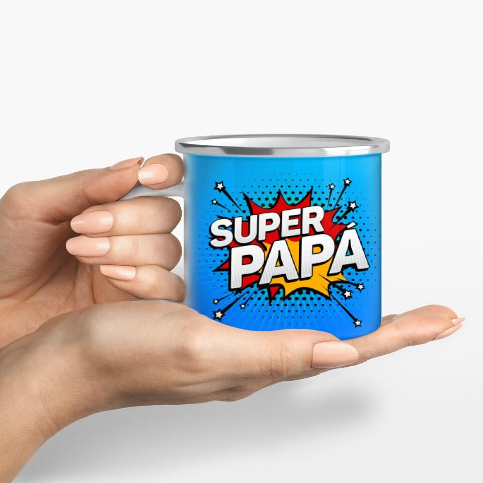 Motivtasse "SUPER PAPA" - Customizer Emaille-Tasse / Weiß / 375 ml von TeeInBlue