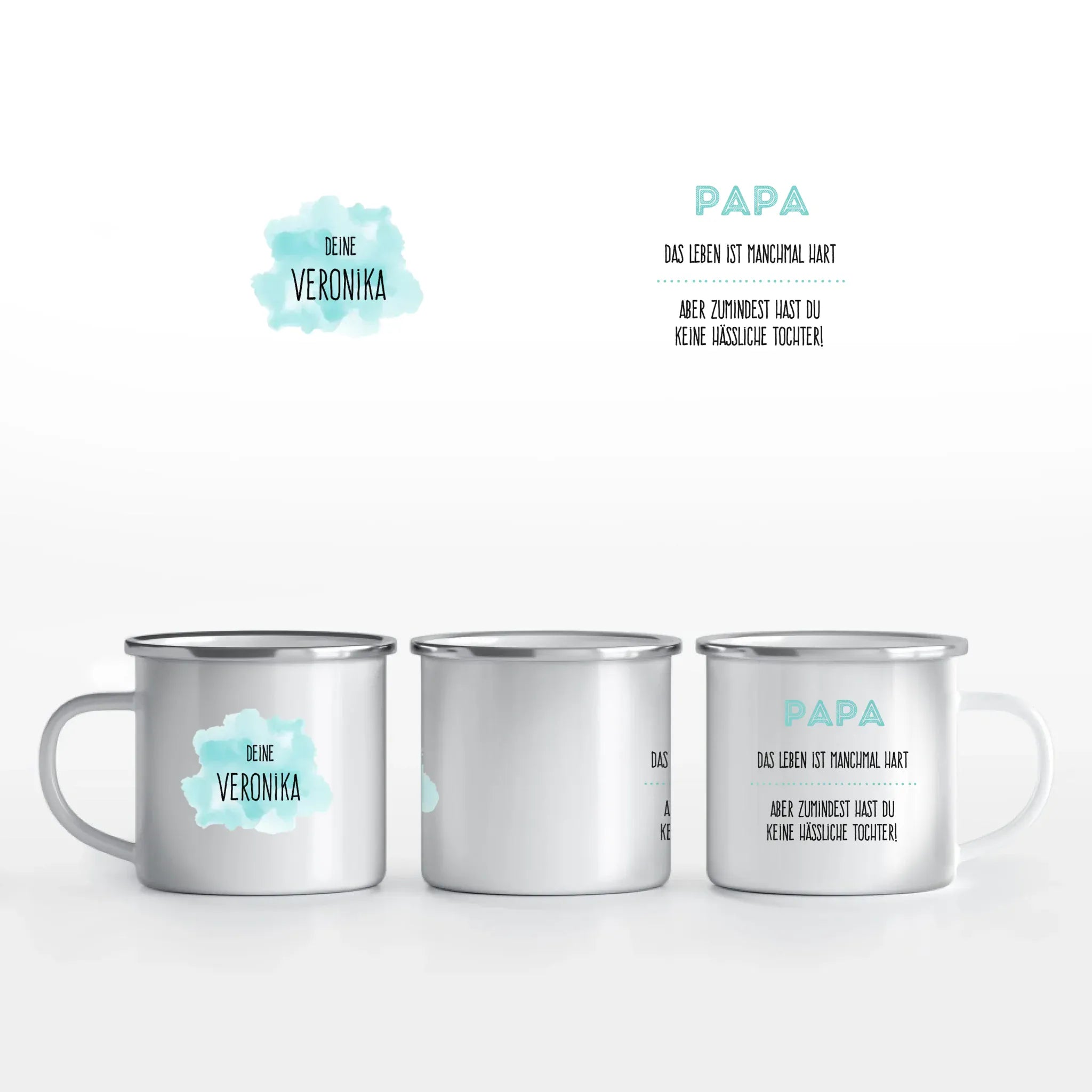 Motivtasse Vatertag "hübsche Tochter" - Tasse Emaille-Tasse / Weiß / 375 ml von Schmidt Digitaldruck GmbH
