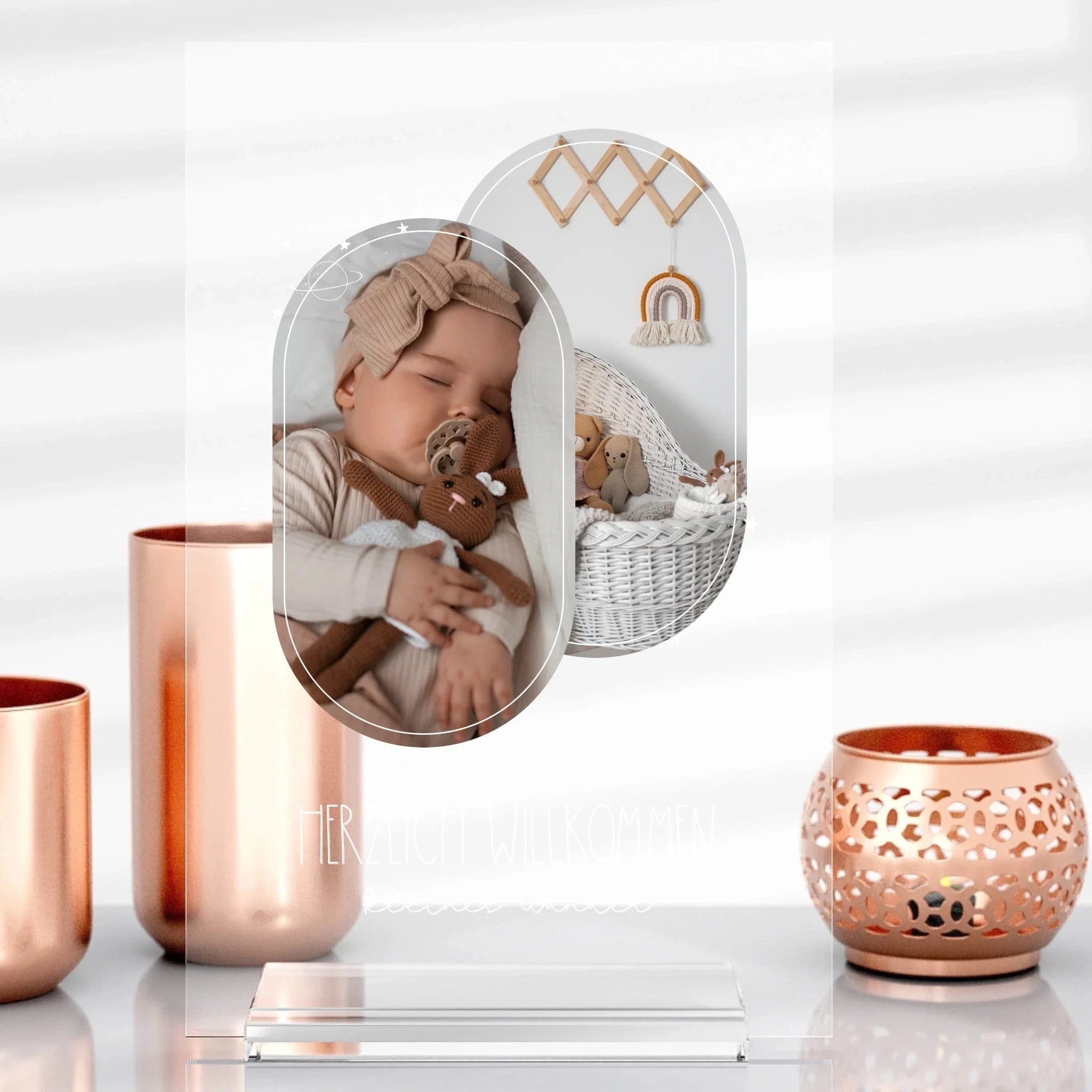 Baby Willkommen Aufsteller aus Glas - Aufsteller Acrylglas-Fotoaufsteller - Hoch-/Querformat / Hochformat / 13x20 cm von Schmidt Digitaldruck GmbH