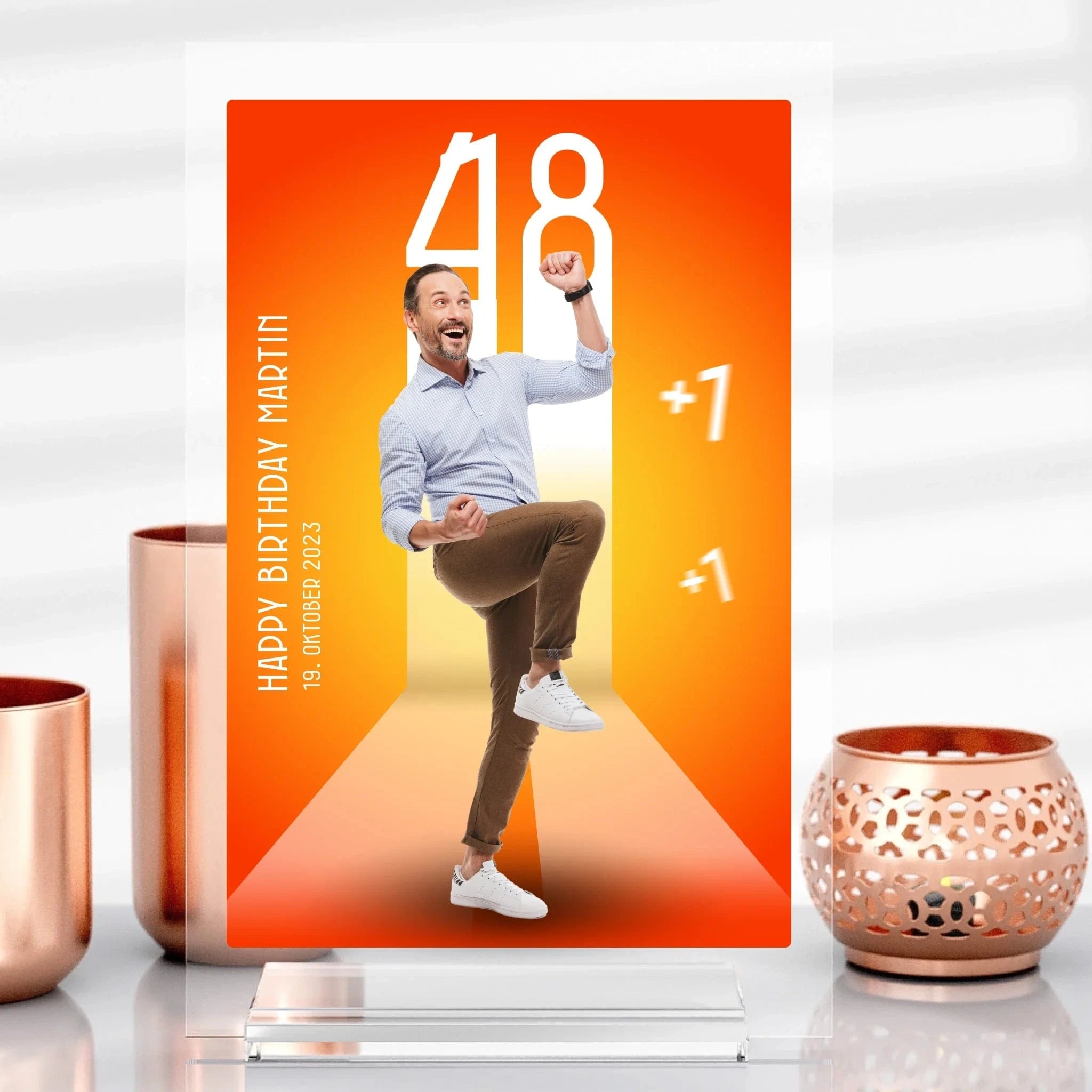 Lebensjahr Geburtstagsaufsteller aus Acrylglas - Aufsteller Acrylglas-Fotoaufsteller - Hoch-/Querformat / Hochformat / 13x20 cm von Schmidt Digitaldruck GmbH