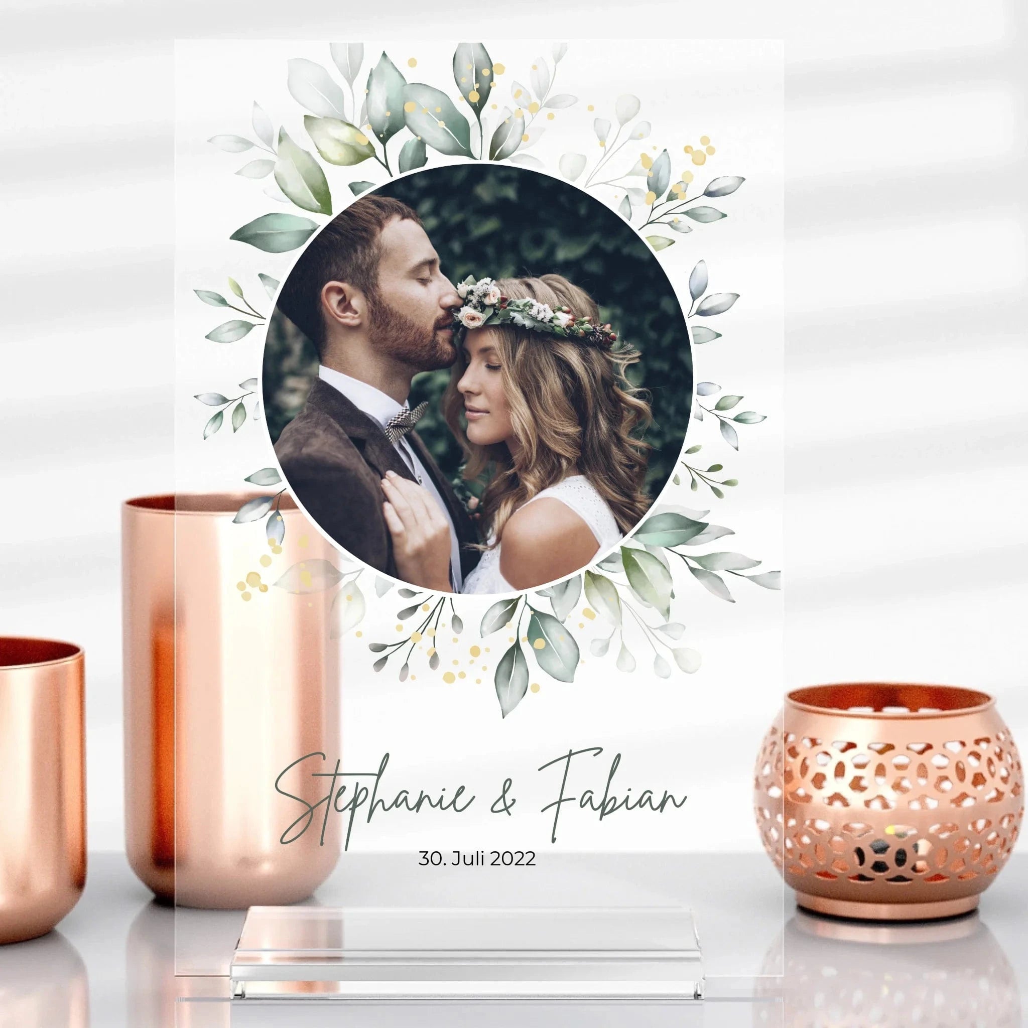 Hochzeit & Jahrestag Fotoaufsteller aus Glas - Aufsteller Acrylglas-Fotoaufsteller / Transparent / 13x20 cm von Schmidt Digitaldruck GmbH