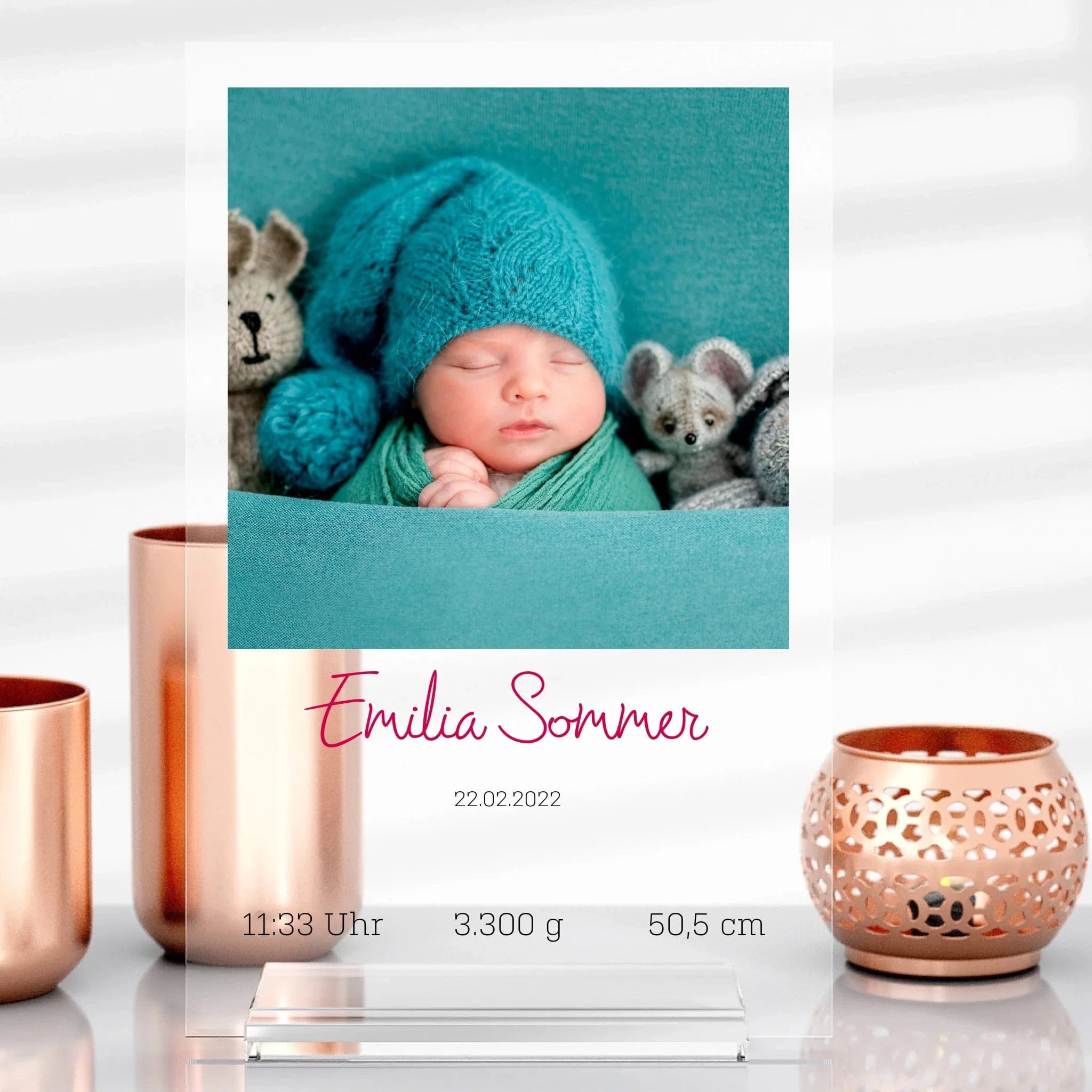 Personalisierter Baby-Aufsteller - Aufsteller Acrylglas-Fotoaufsteller / Transparent / 13x20 cm von Schmidt Digitaldruck GmbH