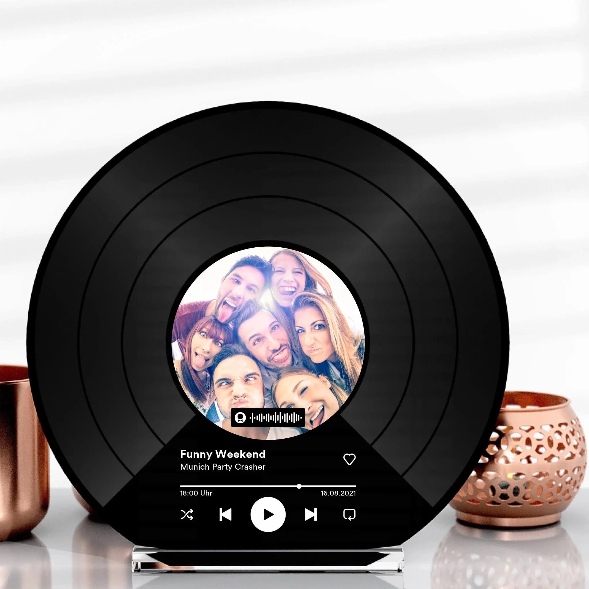Personalisierte Schallplatte aus Glas als Geschenk - Aufsteller Personalisierte / Schwarze Schallplatte / 20x20 cm von Schmidt Digitaldruck GmbH