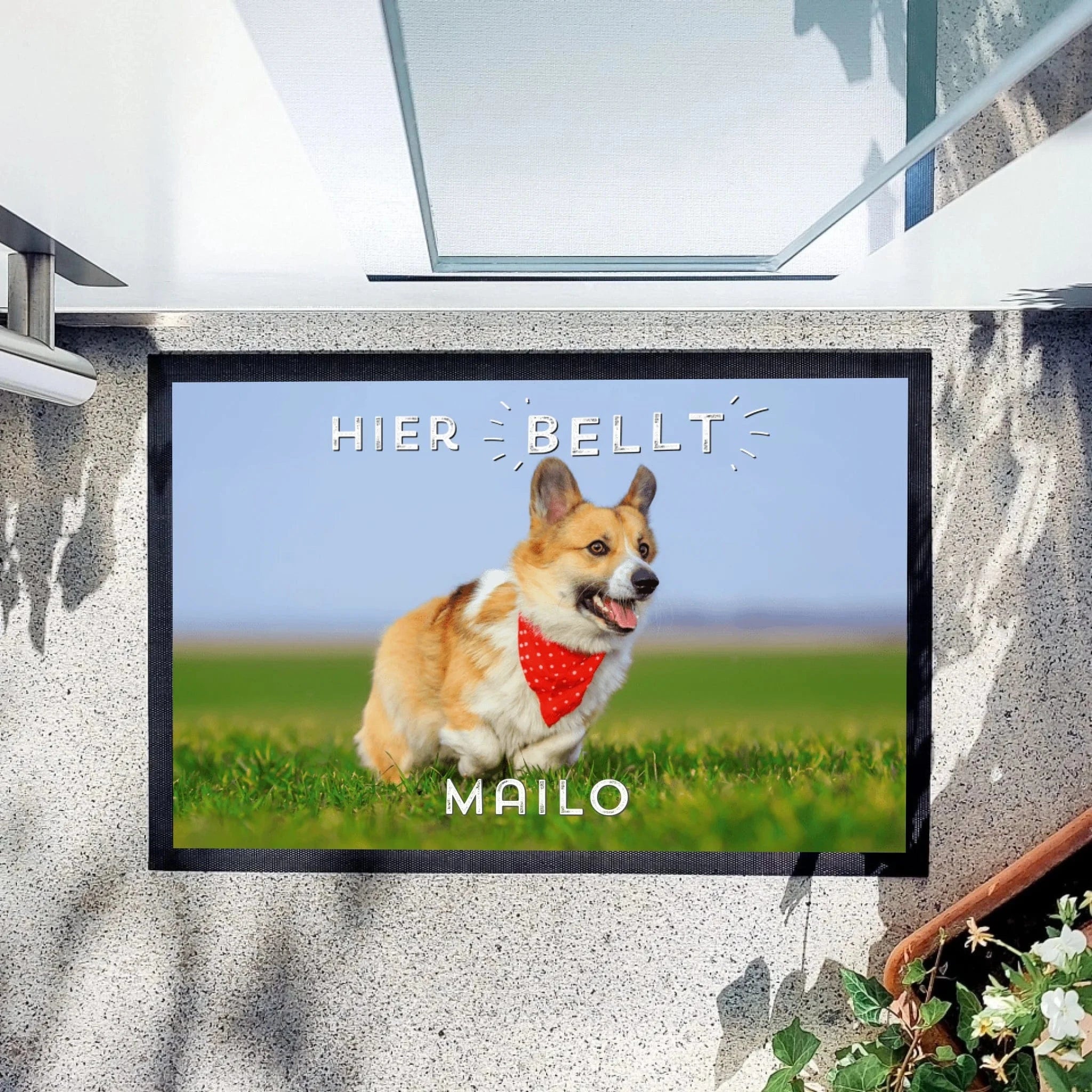 Fußmatte "Hier bellt..." - Fußmatte Fußmatte "Gummirand" / weiß / 60 x 40 cm von Schmidt Digitaldruck GmbH