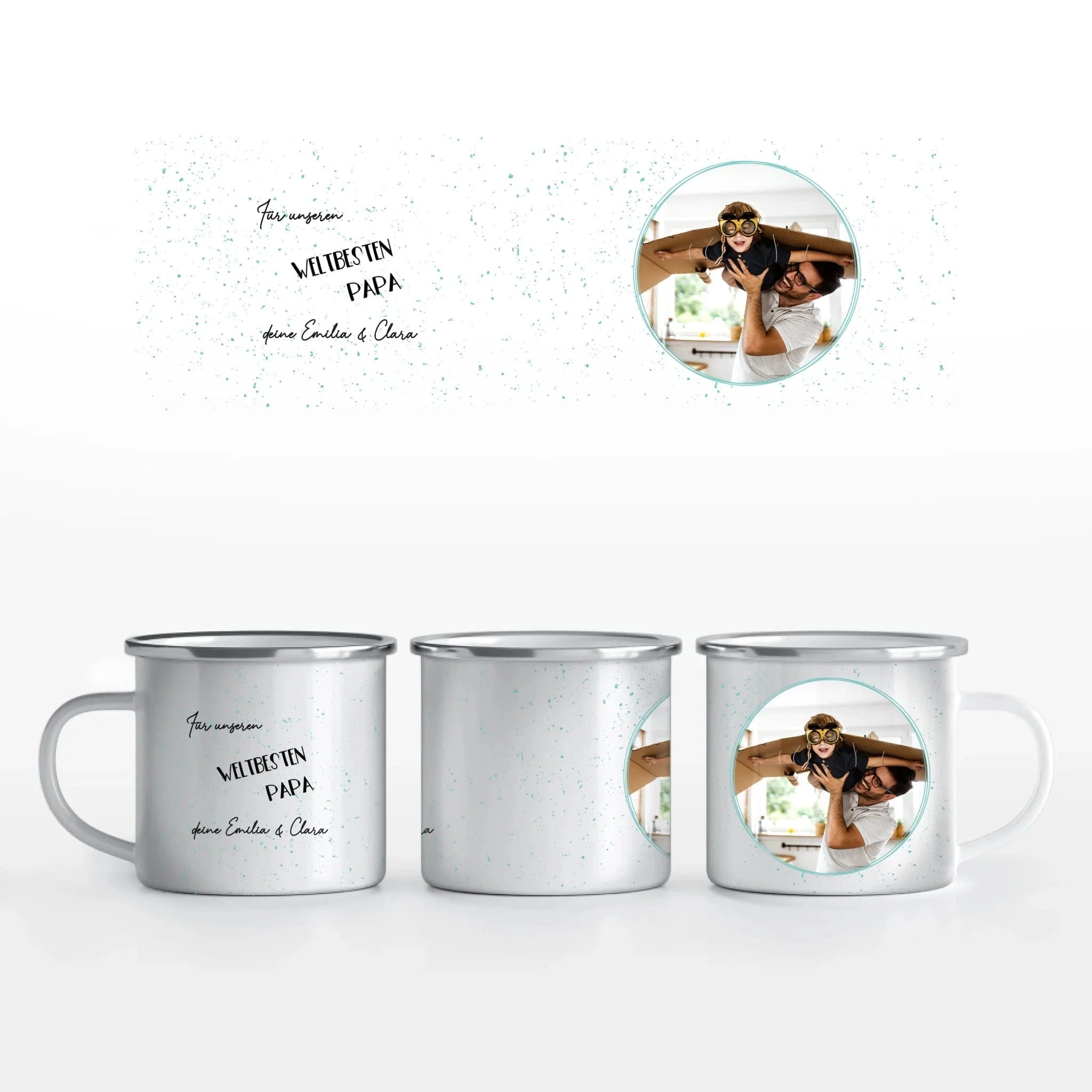 Fototasse Vatertag "weltbester Papa" - Tasse Emaille-Tasse / Weiß / 375 ml von Schmidt Digitaldruck GmbH