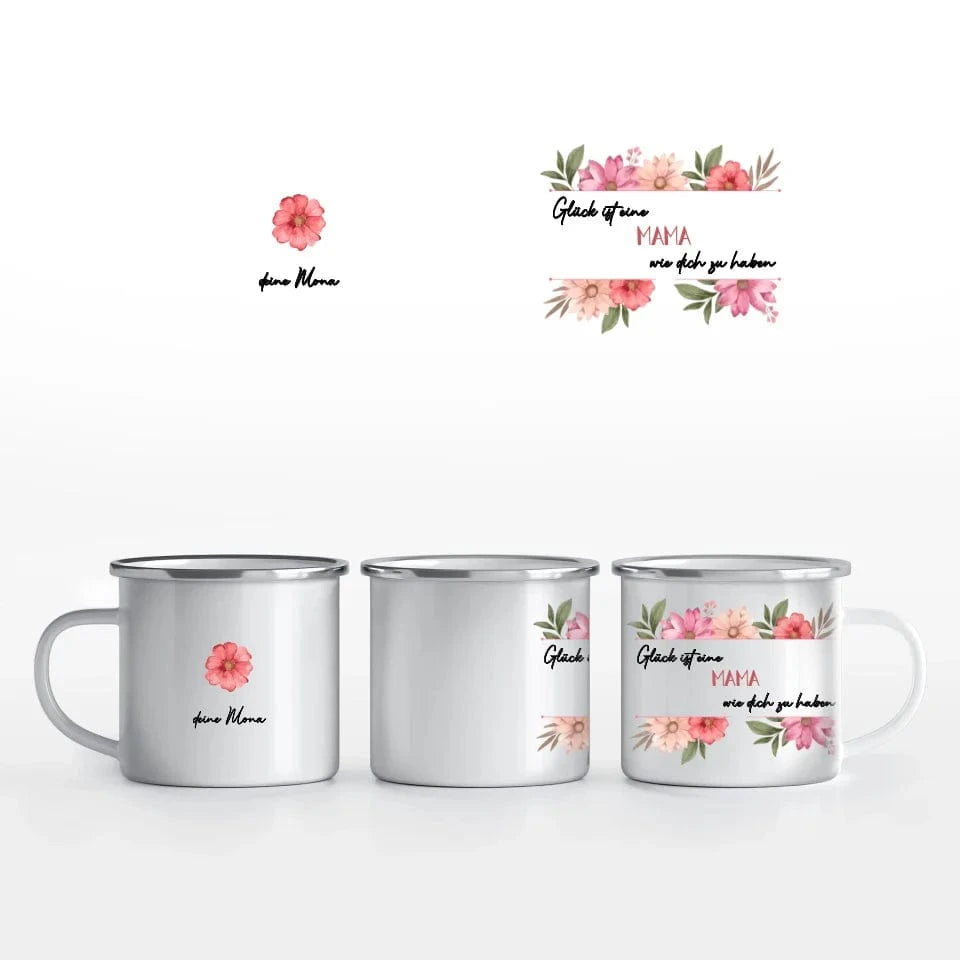 Motivtasse Muttertag "Glück" - Tasse Emaille-Tasse / Weiß / 375 ml von Schmidt Digitaldruck GmbH