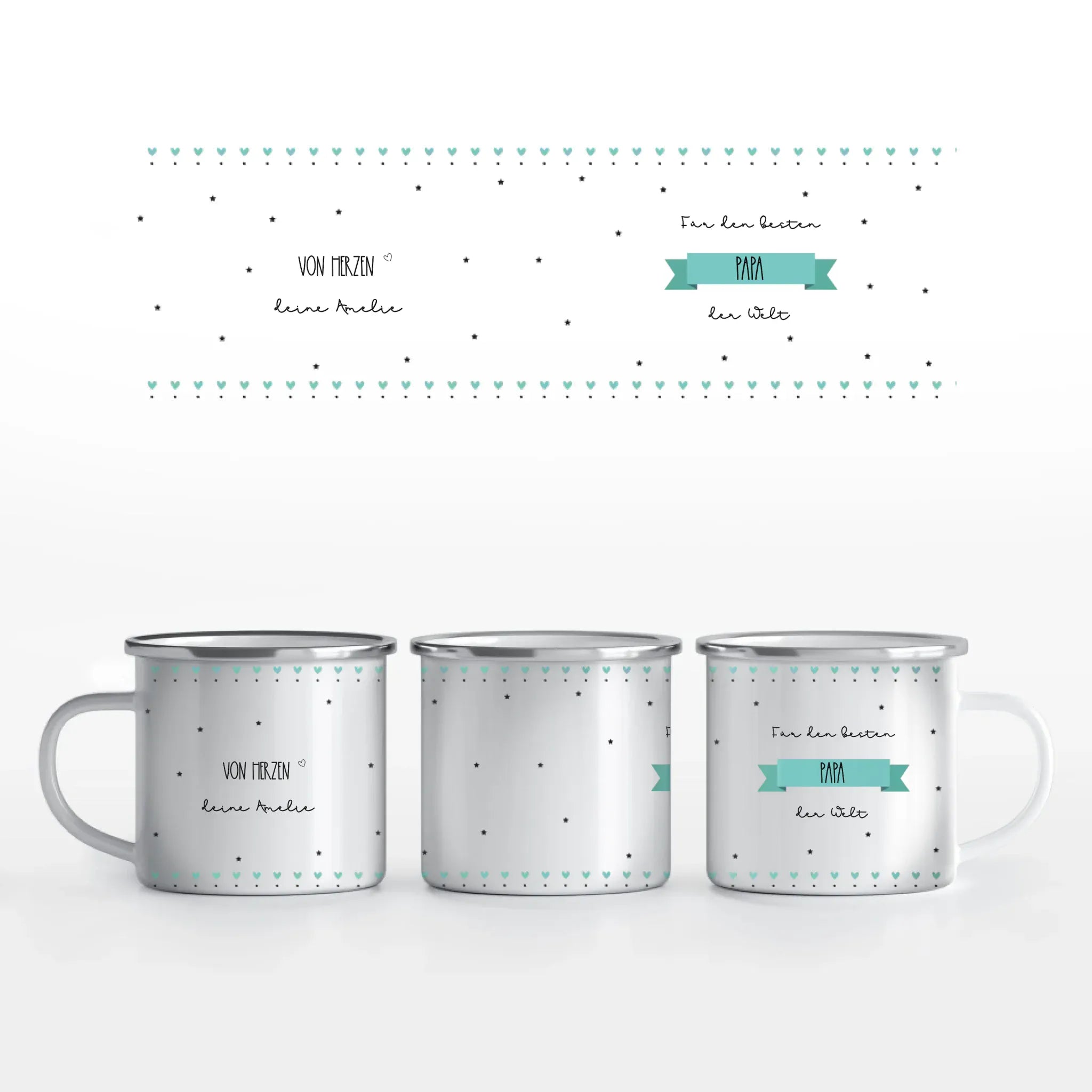 Motivtasse Vatertag "allerbester Papa" - Tasse Emaille-Tasse / Weiß / 375 ml von Schmidt Digitaldruck GmbH