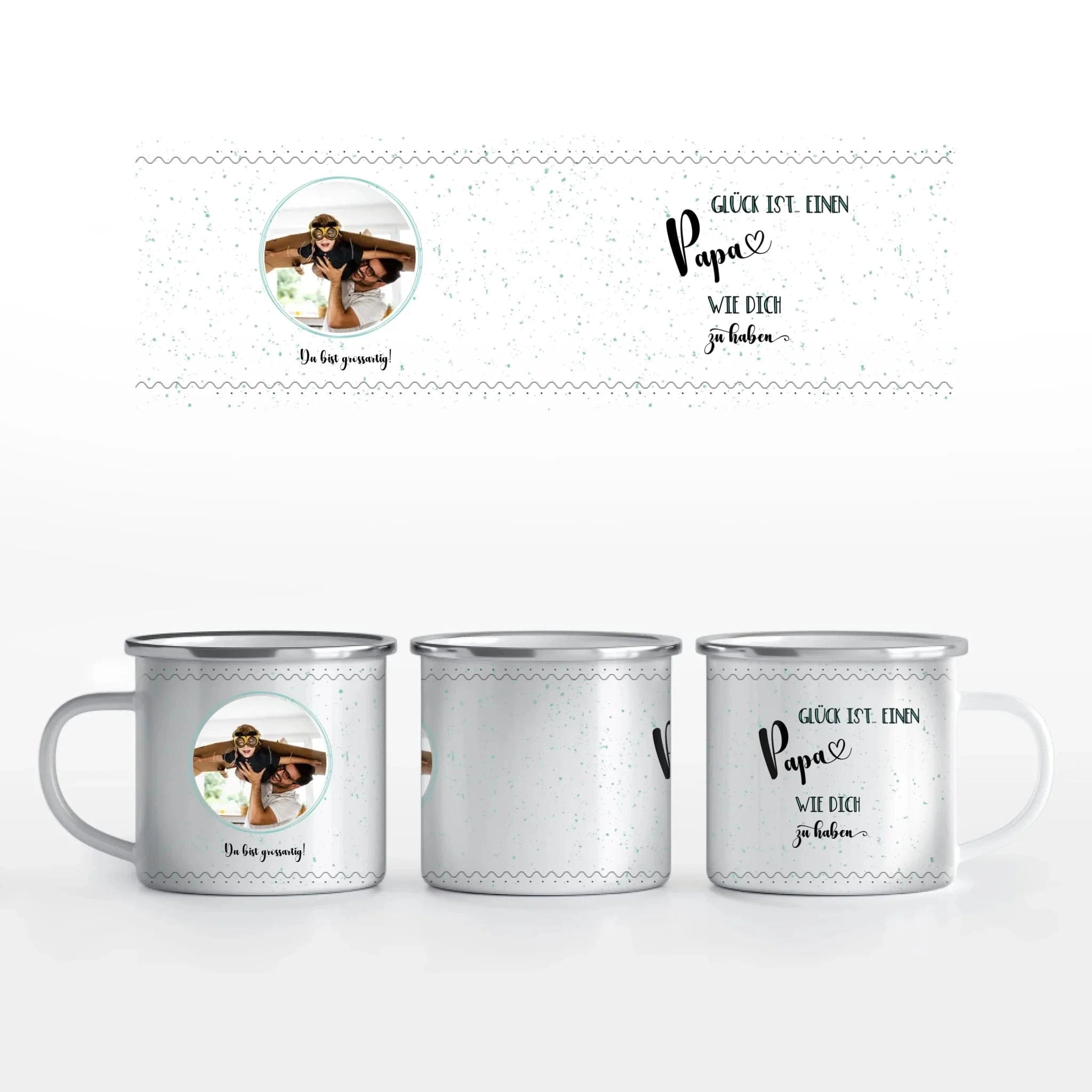 Motivtasse Vatertag "Glück" - Tasse Emaille-Tasse / Weiß / 375 ml von Schmidt Digitaldruck GmbH