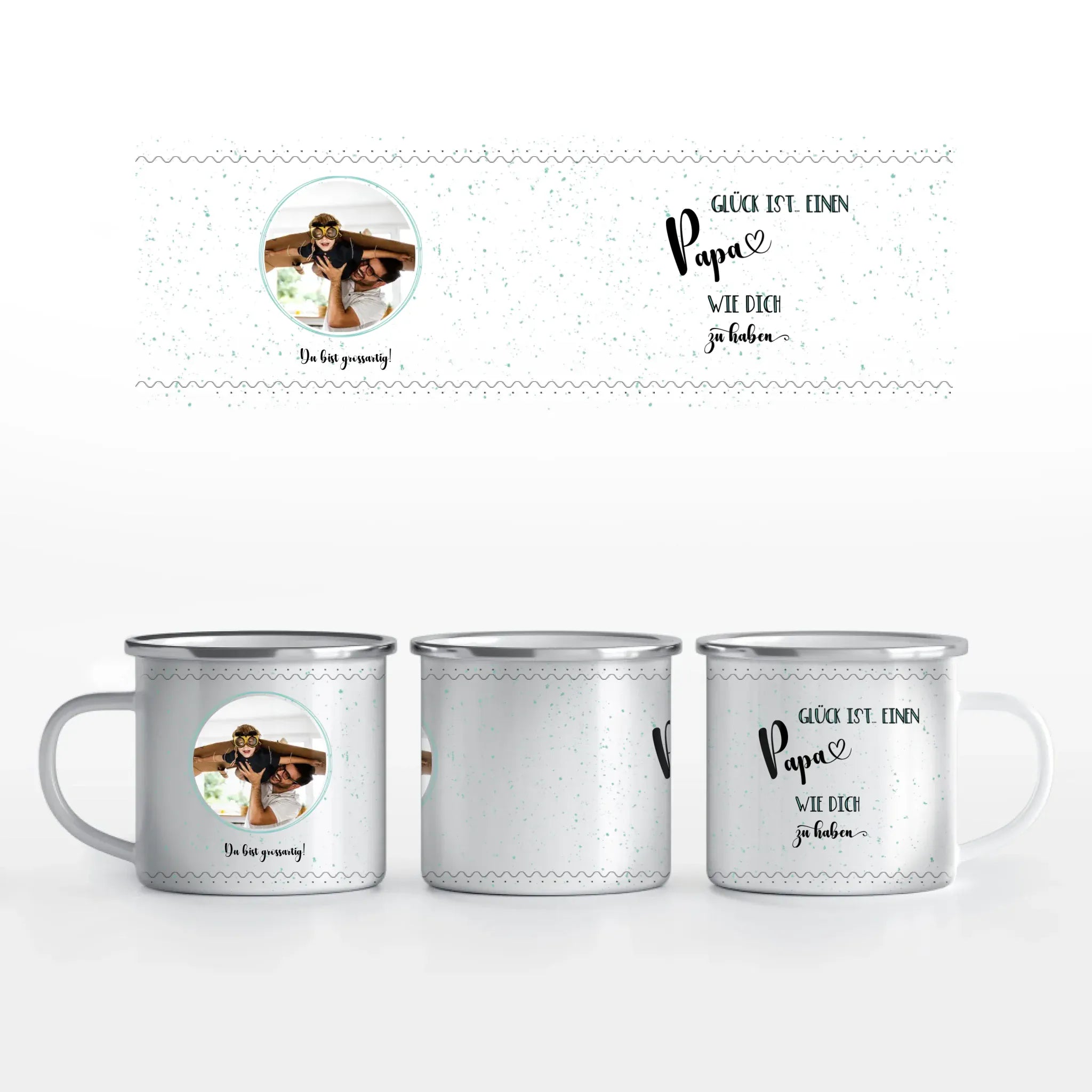 Motivtasse Vatertag "Glück" - Tasse Emaille-Tasse / Weiß / 375 ml von Schmidt Digitaldruck GmbH