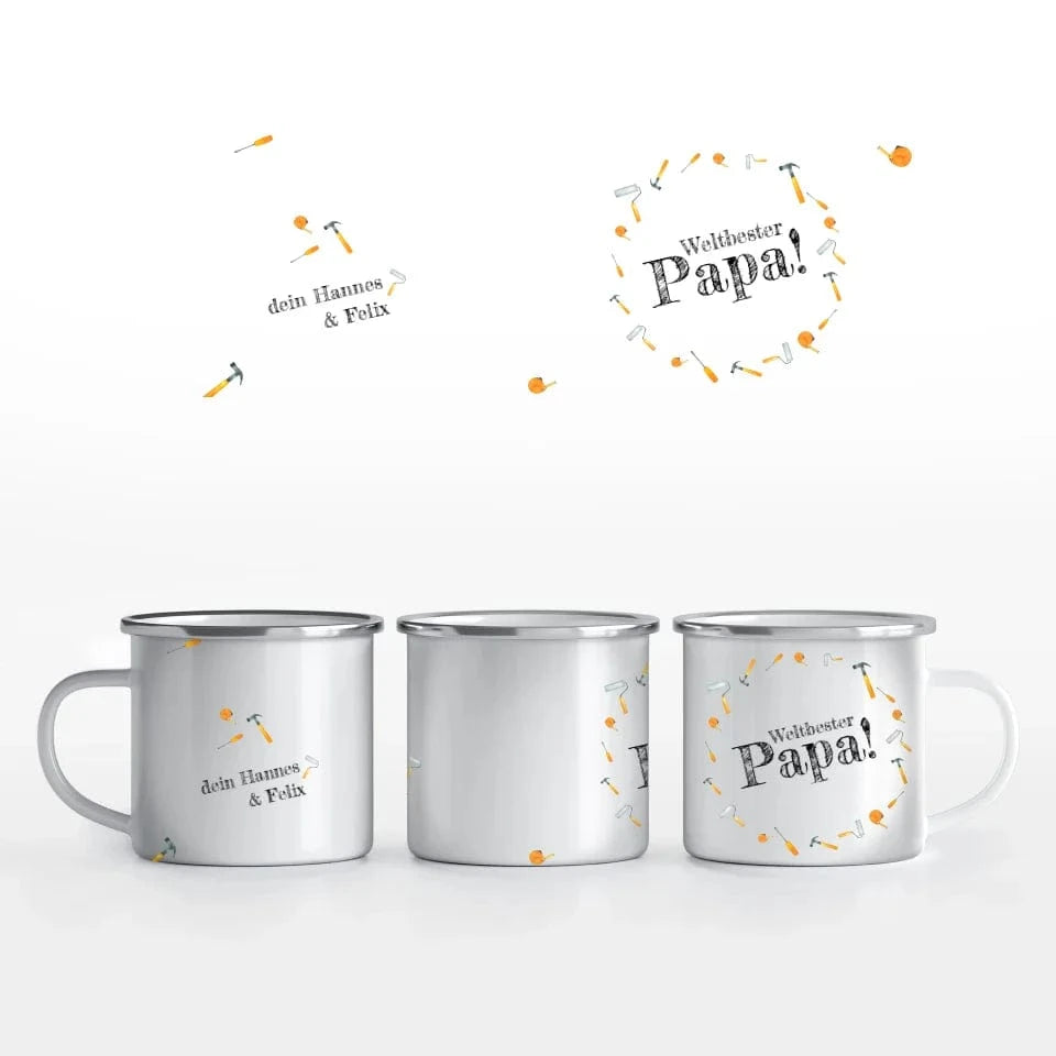 Motivtasse Vatertag "Hammer Papa" - Tasse Emaille-Tasse / Weiß / 375 ml von Schmidt Digitaldruck GmbH