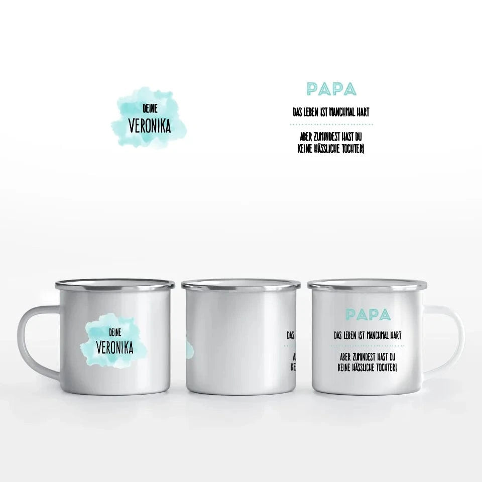 Motivtasse Vatertag "hübsche Tochter" - Tasse Emaille-Tasse / Weiß / 375 ml von Schmidt Digitaldruck GmbH