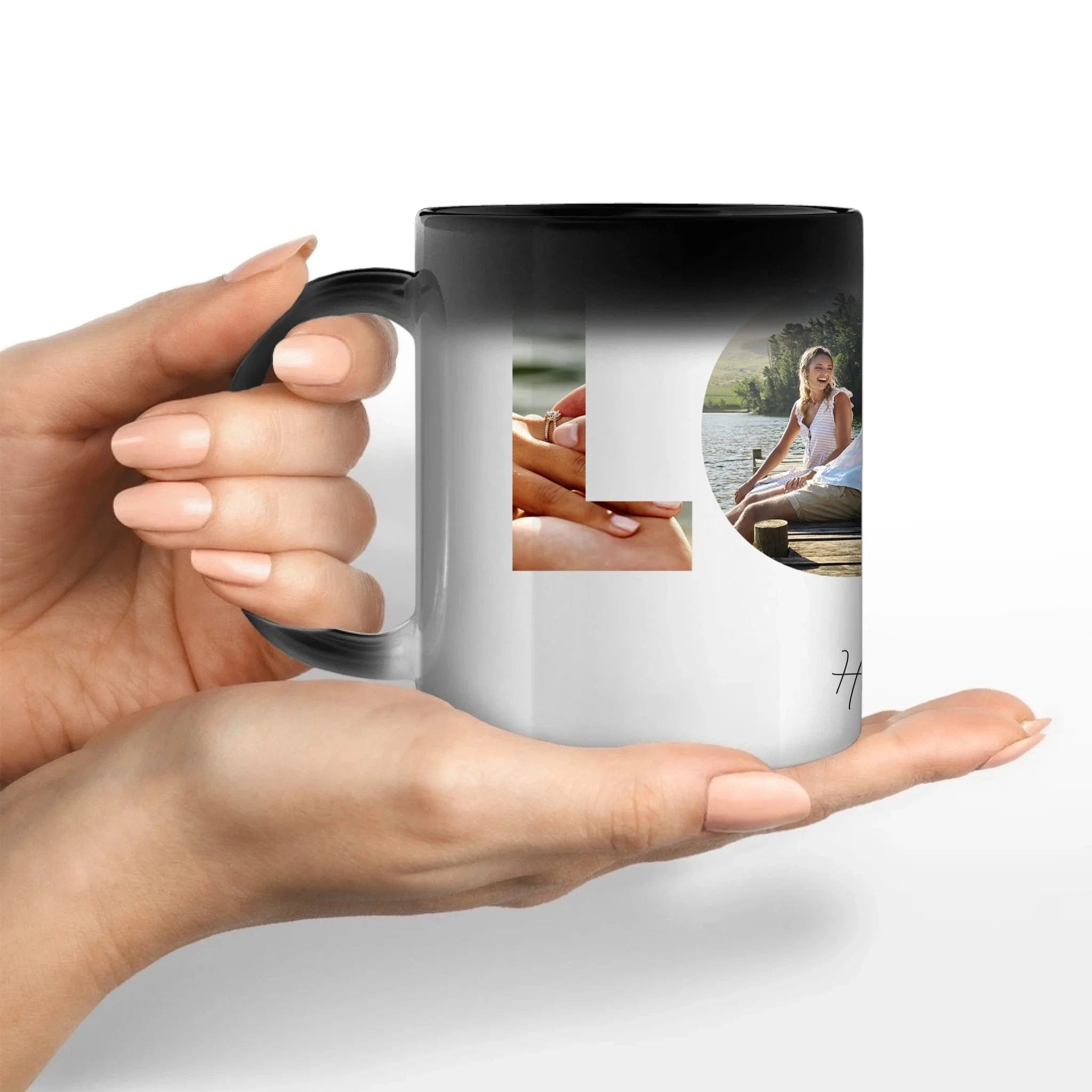 Fototasse "LOVE" - Tasse Keramik-Zaubertasse / Schwarz / 330 ml von Schmidt Digitaldruck GmbH