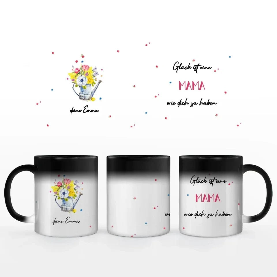 Motivtasse Muttertag "Blümchen Gießkanne" - Tasse Keramik-Zaubertasse / Schwarz / 330 ml von Schmidt Digitaldruck GmbH