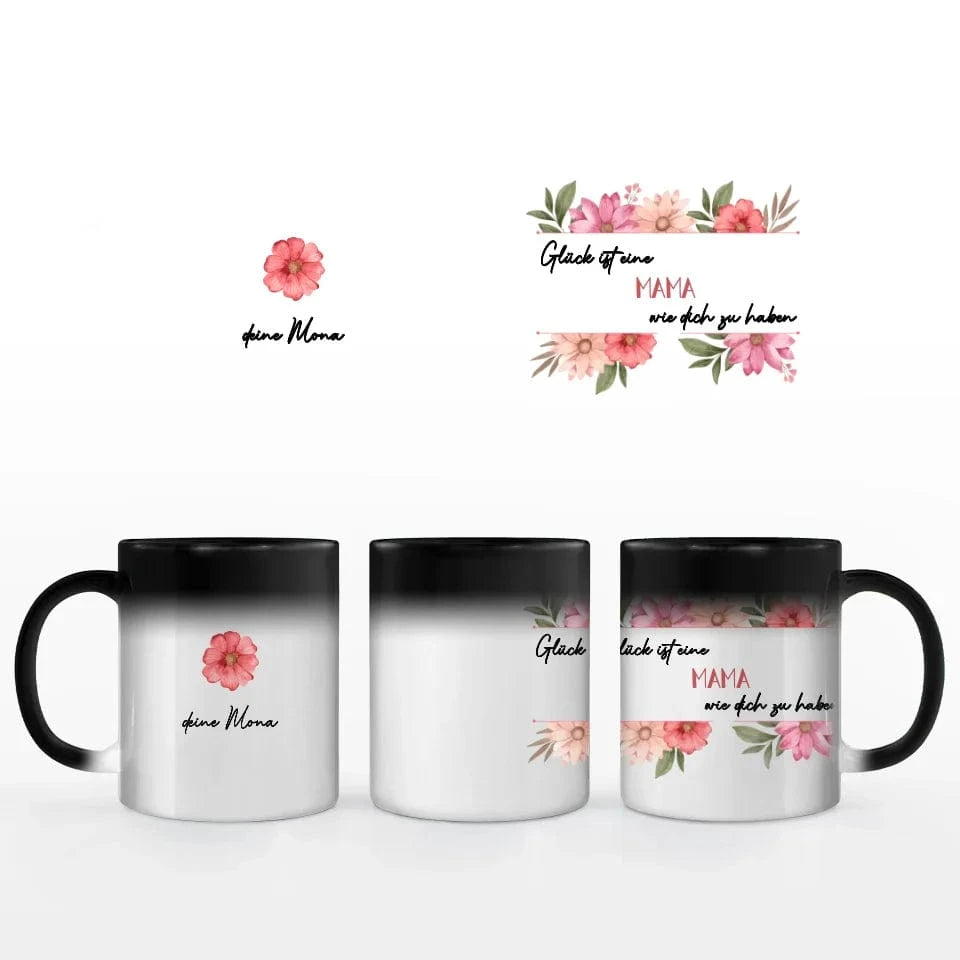 Motivtasse Muttertag "Glück" - Tasse Keramik-Zaubertasse / Schwarz / 330 ml von Schmidt Digitaldruck GmbH