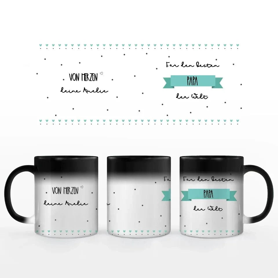 Motivtasse Vatertag "allerbester Papa" - Tasse Keramik-Zaubertasse / Schwarz / 330 ml von Schmidt Digitaldruck GmbH