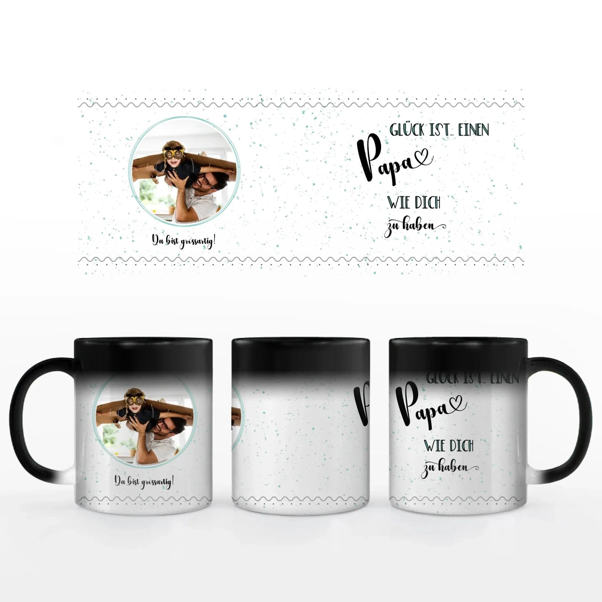 Motivtasse Vatertag "Glück" - Tasse Keramik-Zaubertasse / Schwarz / 330 ml von Schmidt Digitaldruck GmbH