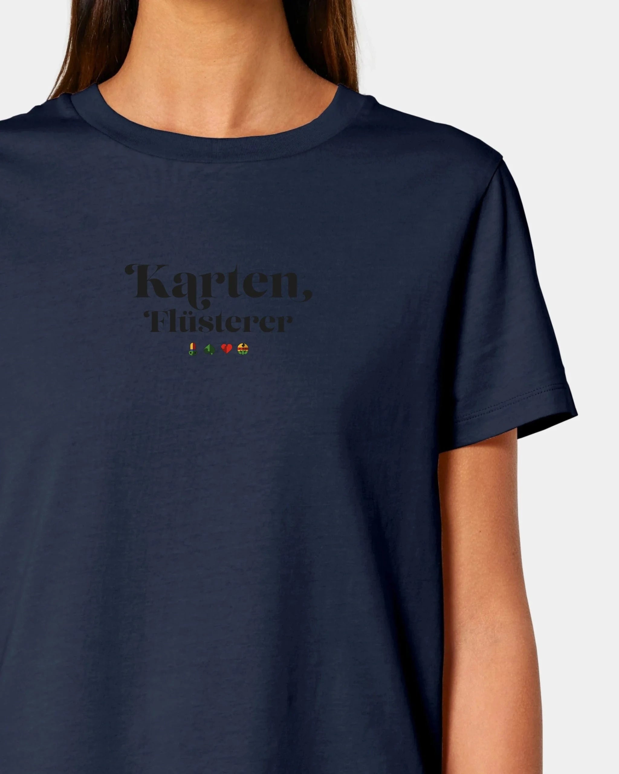 Personalisiertes T-Shirt "Karten Flüsterer" - Textil Damen / French Navy / XS von Schmidt Digitaldruck GmbH