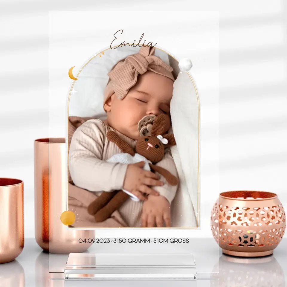 Sternchen Baby Aufsteller aus Glas - Customizer Acrylglas-Fotoaufsteller - Hoch-/Querformat / Hochformat / 13x20 cm von TeeInBlue