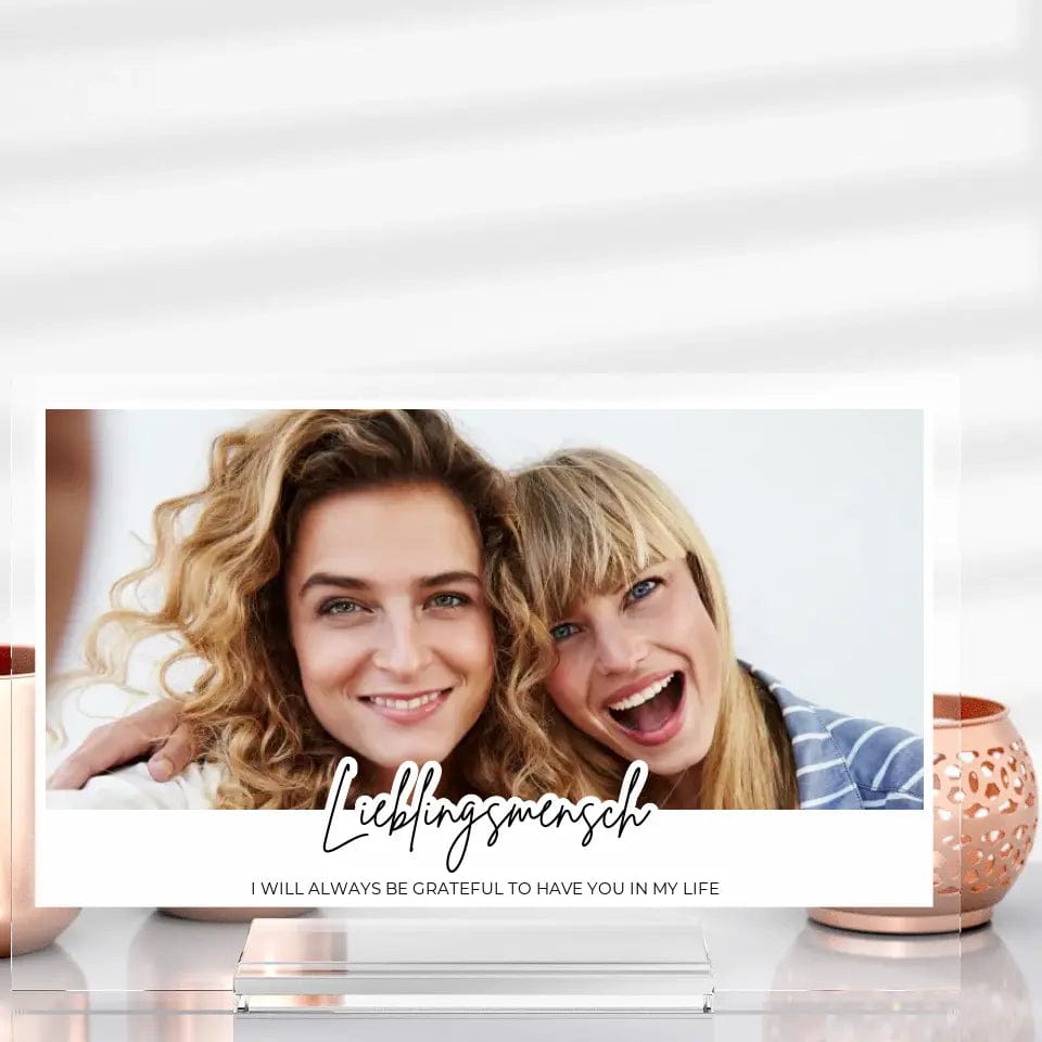 Lieblingsmensch personalisiert - Customizer Acrylglas-Fotoaufsteller - Hoch-/Querformat / Querformat / 13x20 cm von TeeInBlue