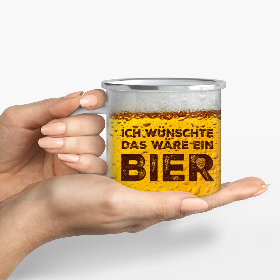 Motivtasse "Wunsch-Bier" - Customizer Emaille-Tasse / Weiß / 375 ml von TeeInBlue